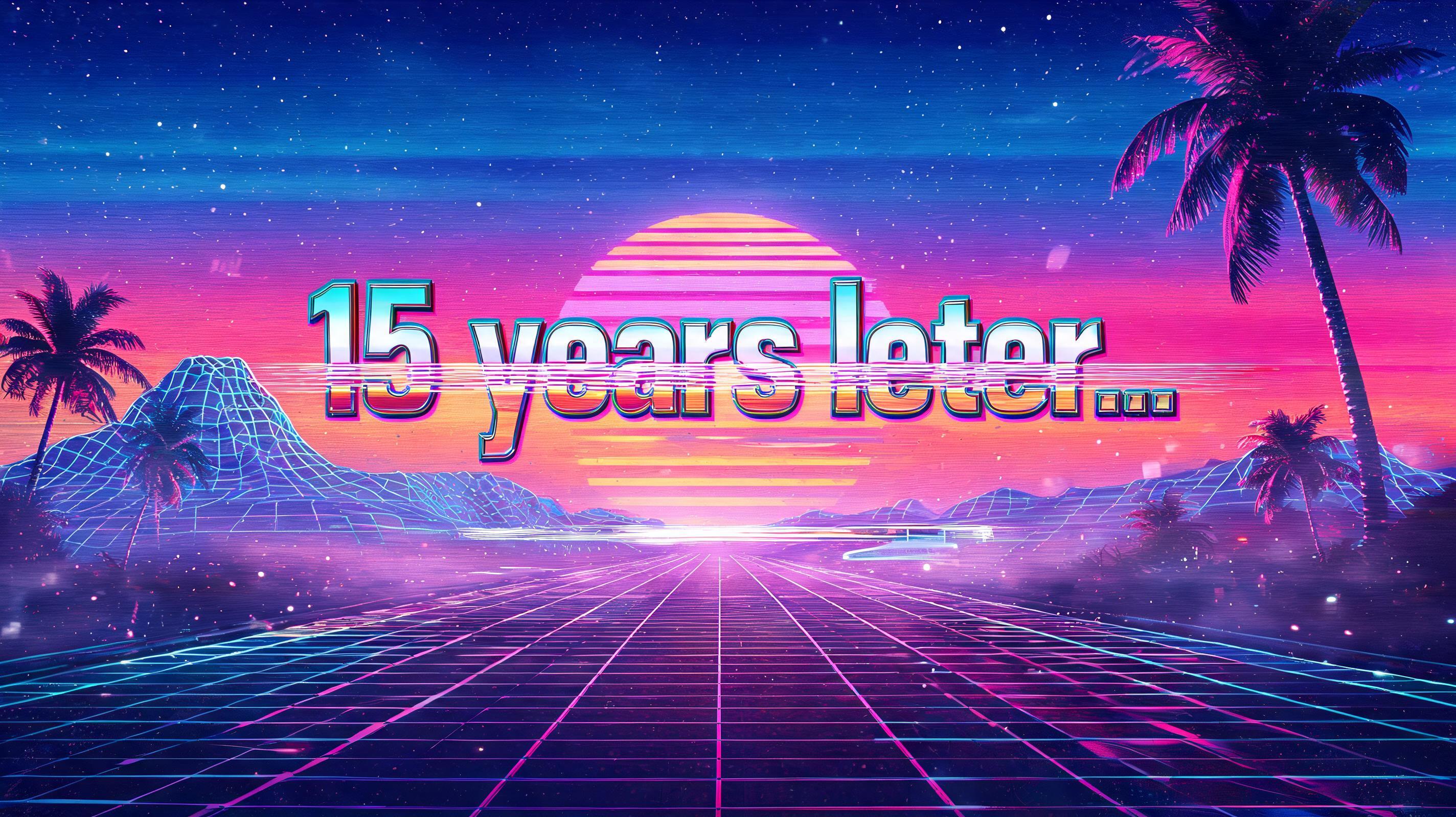 "15 years later..." — Synthwave | AI Text Effect Generator
