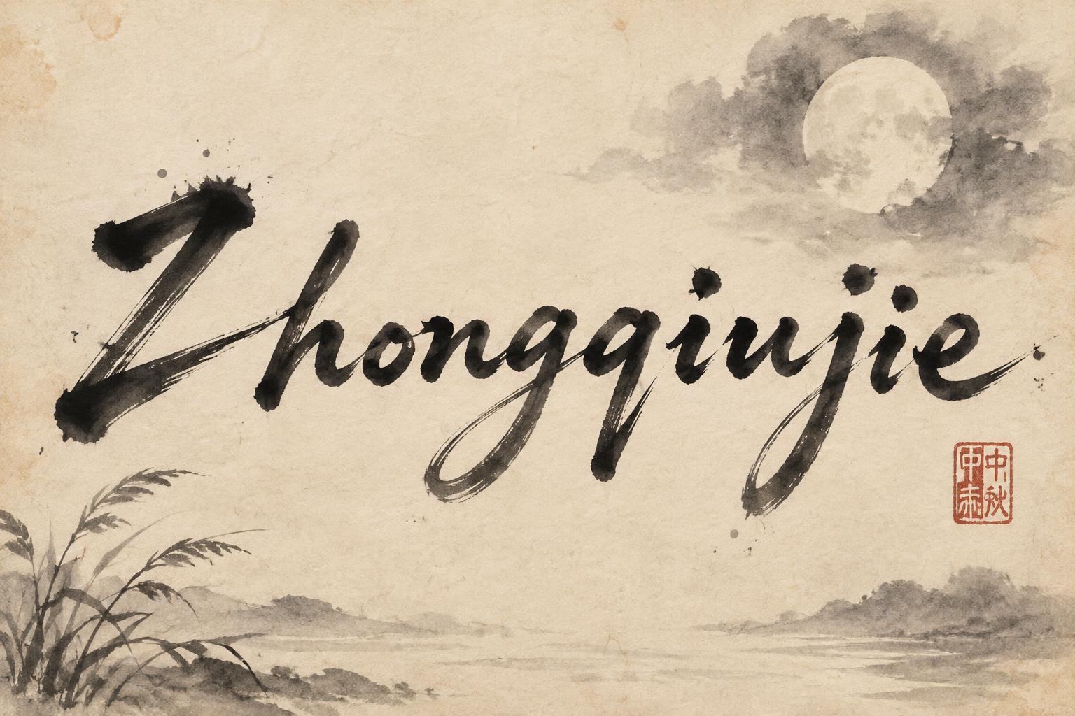 "Zhongqiujie" — Brush Chinese Ink | AI Text Effect Generator