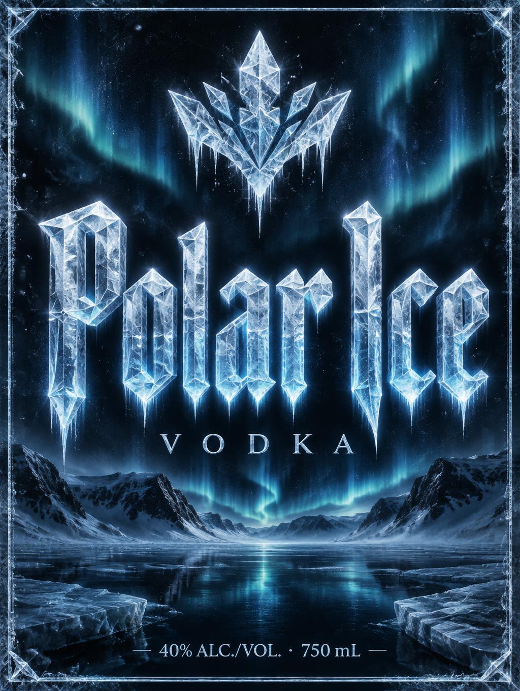 "Polar Ice
VODKA
40% ALC./VOL. · 750 mL" — Glass Frozen | AI Text Effect Generator