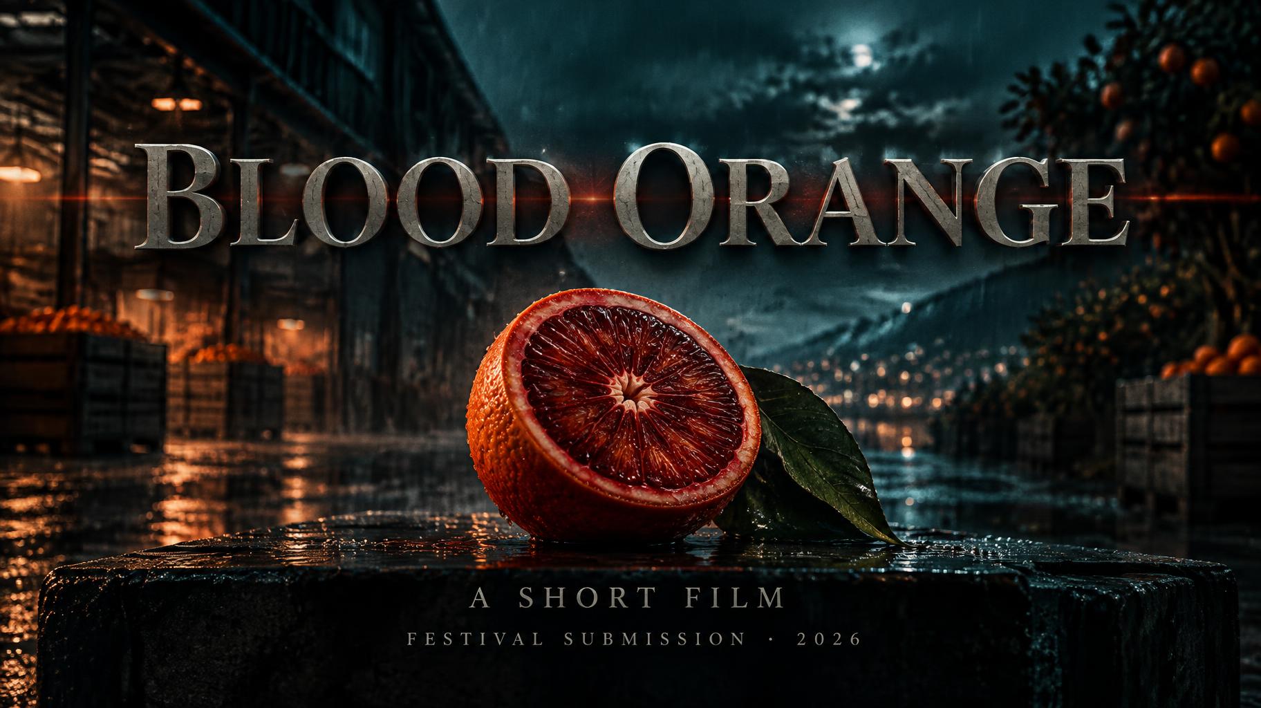 "Blood Orange
A SHORT FILM
FESTIVAL SUBMISSION · 2026" — Cinematic Netflix | AI Text Effect Generator