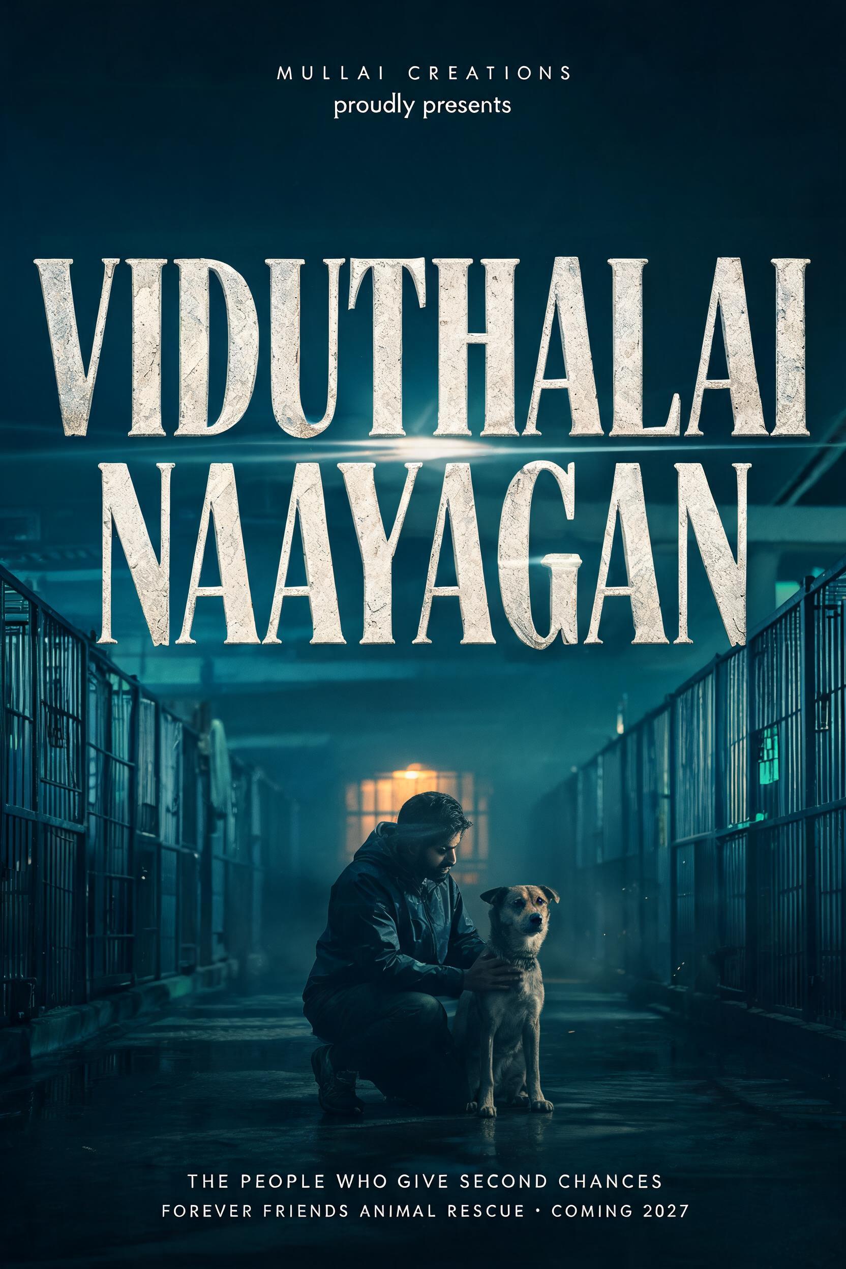 "Mullai Creations 
proudly presents

VIDUTHALAI NAAYAGAN" — Cinematic Netflix | AI Text Effect Generator