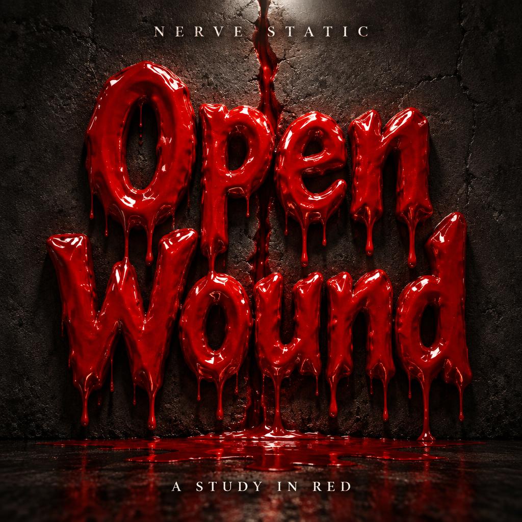 "NERVE STATIC
Open Wound
A STUDY IN RED" — Drip Font | AI Text Effect Generator