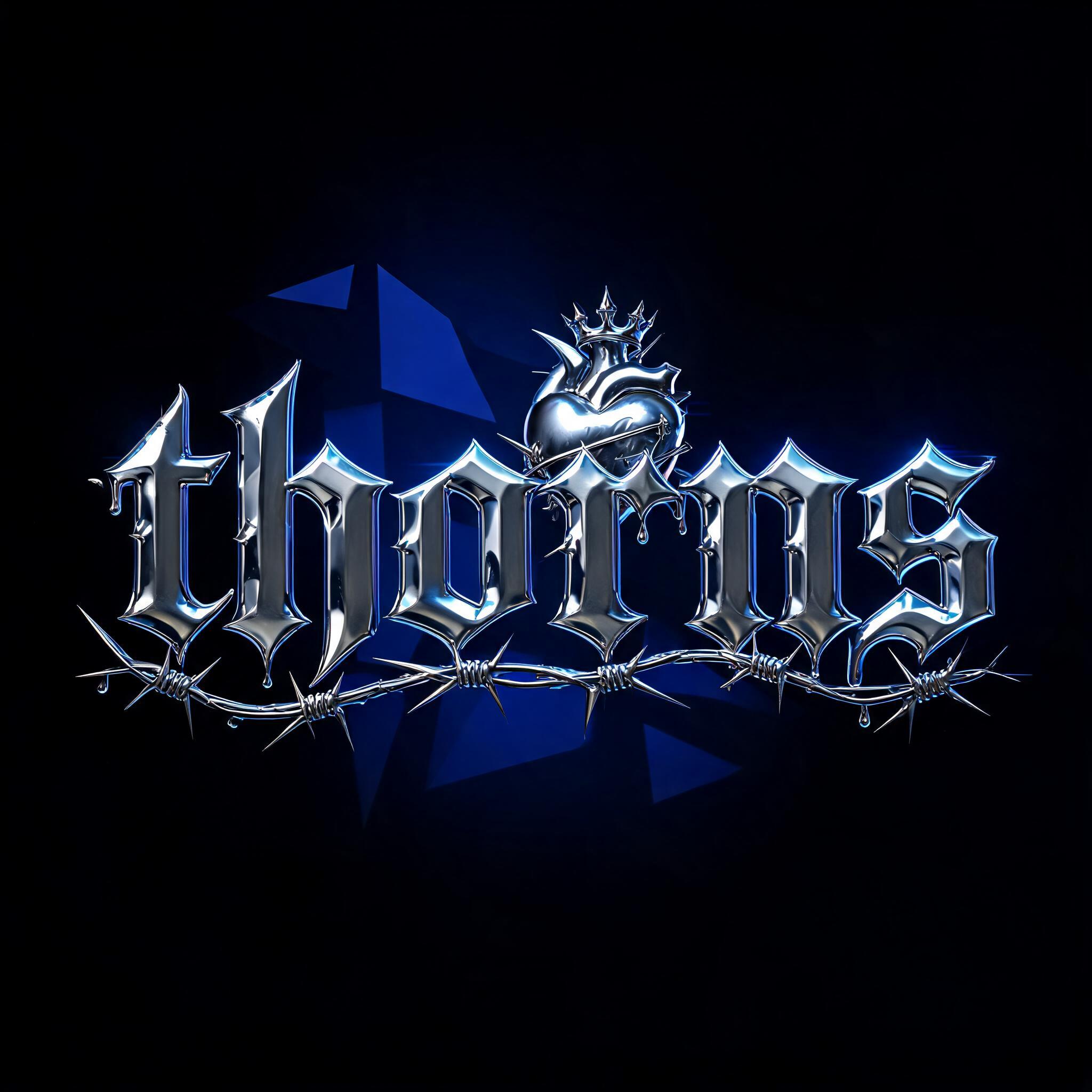 "thorns" — Chrome Metal 3d | AI Text Effect Generator