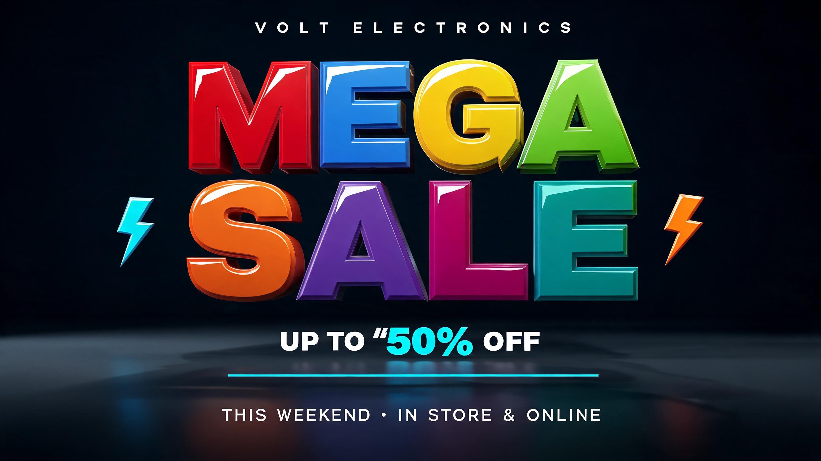 "Make a sale banner that says MEGA SALE for the store Volt Electronics" — 3d Bold | AI Text Effect Generator