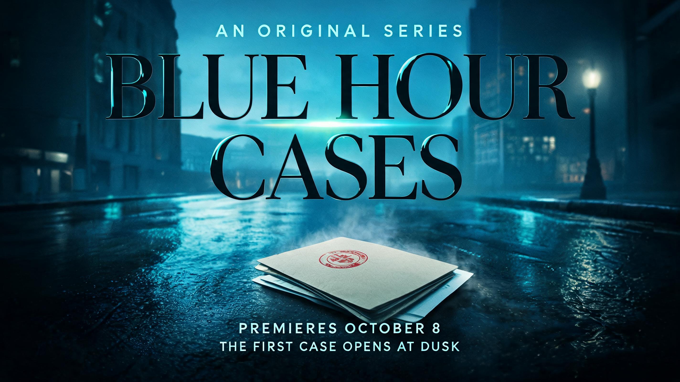 "BLUE HOUR
CASES
AN ORIGINAL SERIES
PREMIERES OCTOBER 8
THE FIRST CASE OPENS AT DUSK" — Cinematic | AI Text Effect Generator