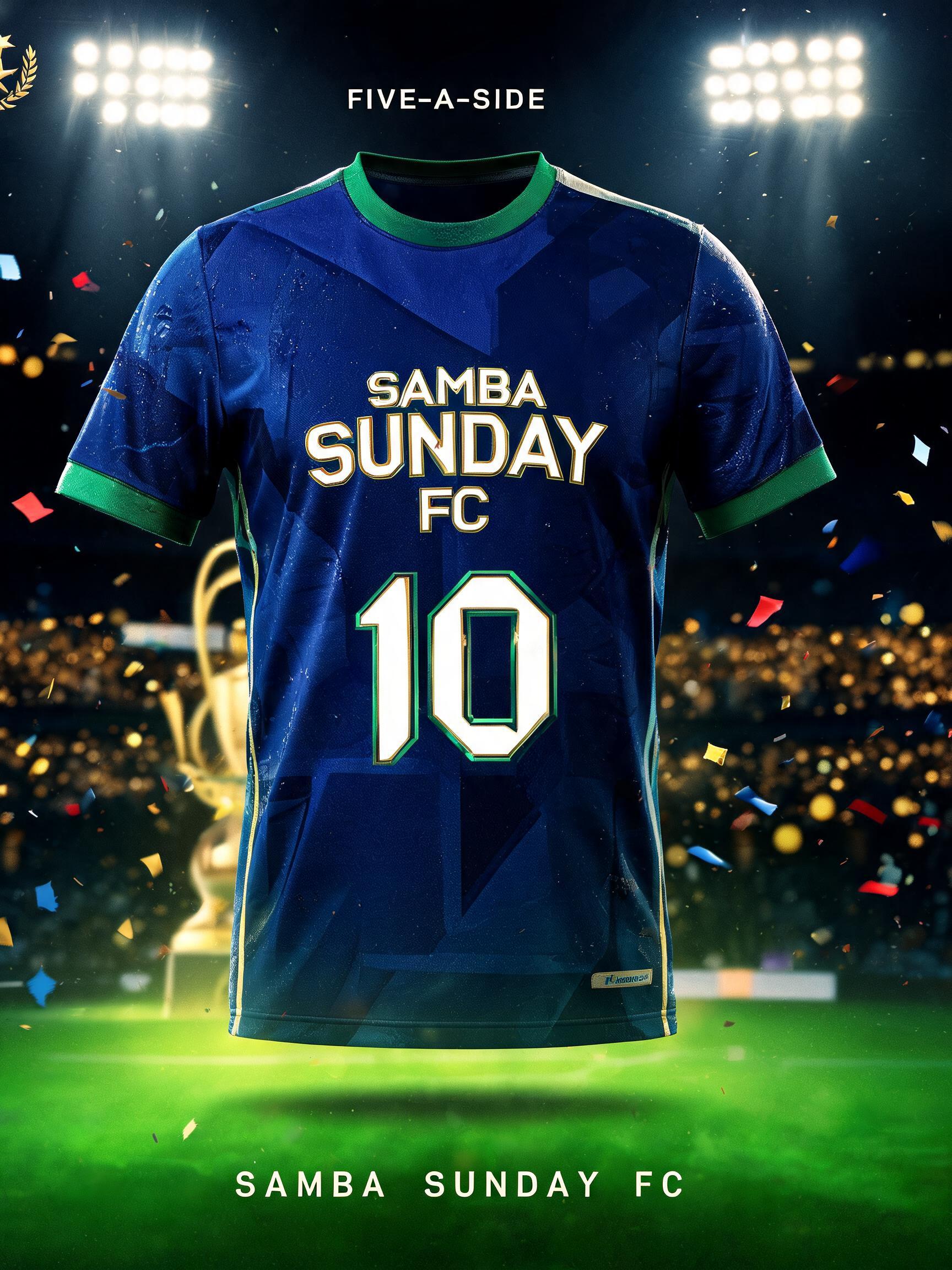 "SAMBA SUNDAY
FC
FIVE-A-SIDE
10
SAMBA SUNDAY FC" — Sports Football | AI Text Effect Generator