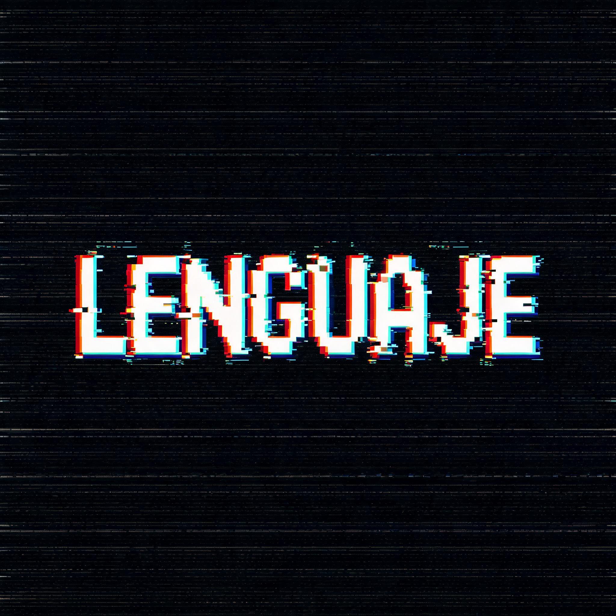 "Crear una imagen cuadrada de diseño gráfico glitch/pixel art.

TEXTO EXACTO: "LENGUAJE"

La palabra debe aparecer EXACTAMENTE como:
LENGUAJE

NO cambiar, agregar, eliminar ni sustituir ninguna letra.
NO usar palabras adicionales.

Estilo: tipografía" — Glitch text effect