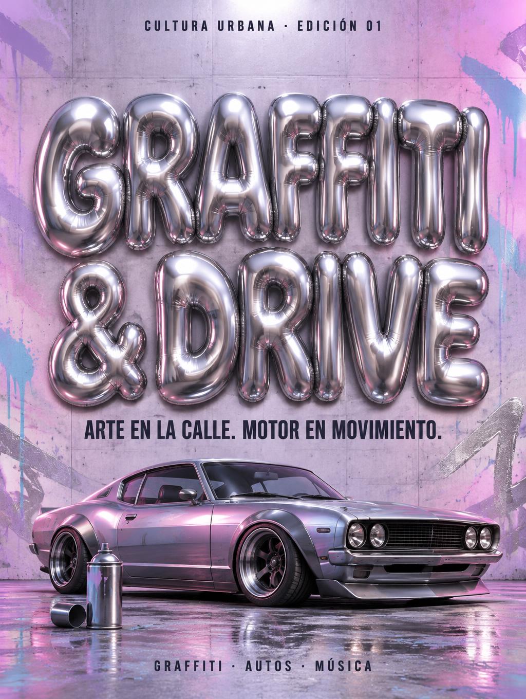 "GRAFFITI & DRIVE
ARTE EN LA CALLE. MOTOR EN MOVIMIENTO.
GRAFFITI · AUTOS · MÚSICA
CULTURA URBANA · EDICIÓN 01" — Y2k Bubbly | AI Text Effect Generator