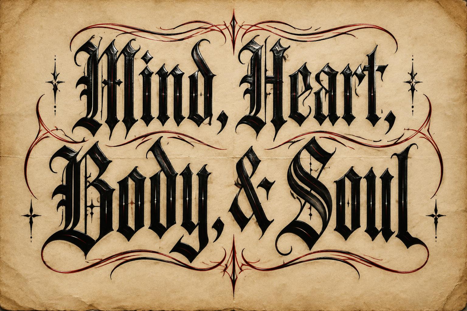 "Mind, Heart, Body, & Soul" — Chicano text effect