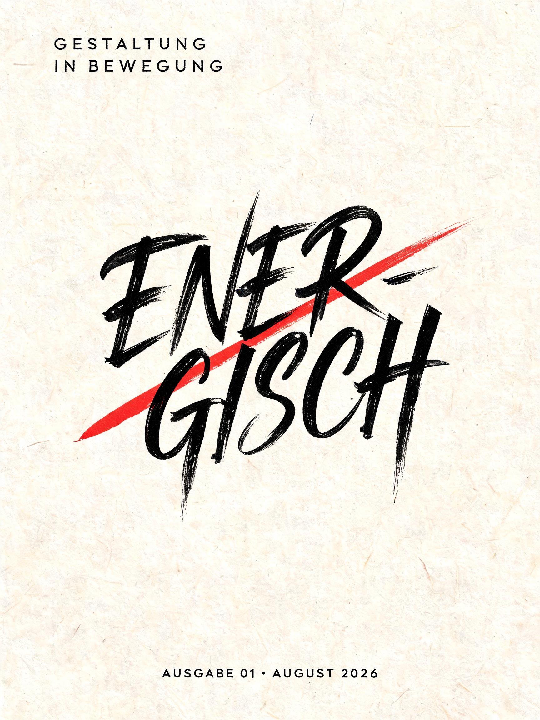 "ENERGISCH
GESTALTUNG IN BEWEGUNG
AUSGABE 01 · AUGUST 2026" — Brush Stroke | AI Text Effect Generator