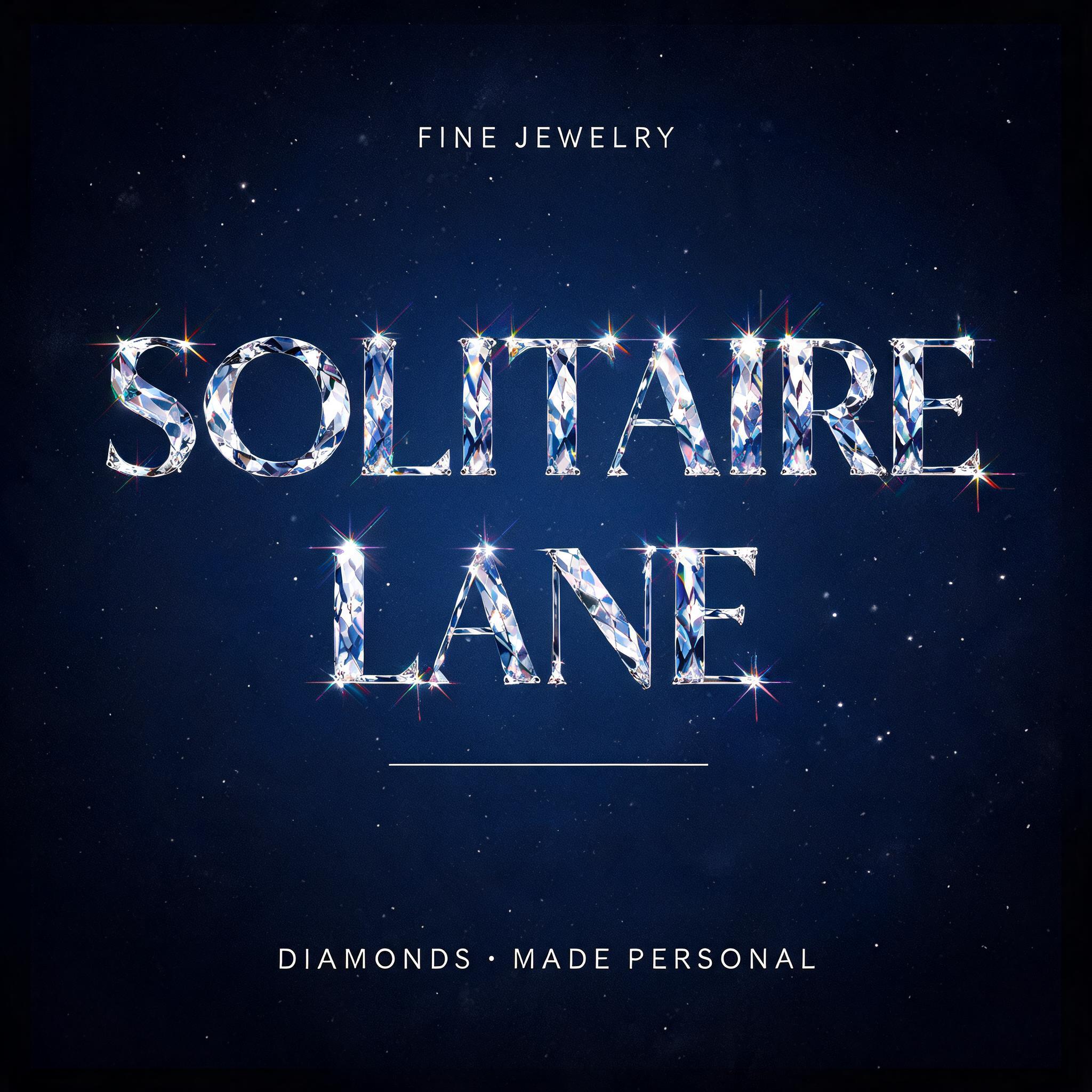 "SOLITAIRE LANE
FINE JEWELRY
DIAMONDS · MADE PERSONAL" — Glass Crystal | AI Text Effect Generator