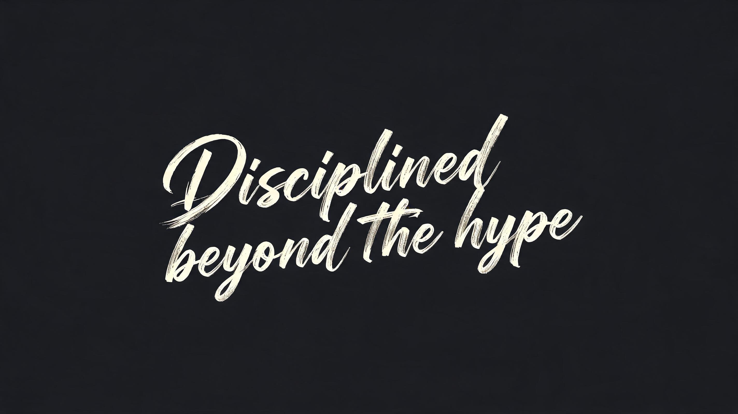 "Disciplined beyond the hype" — Cursive Modern text effect