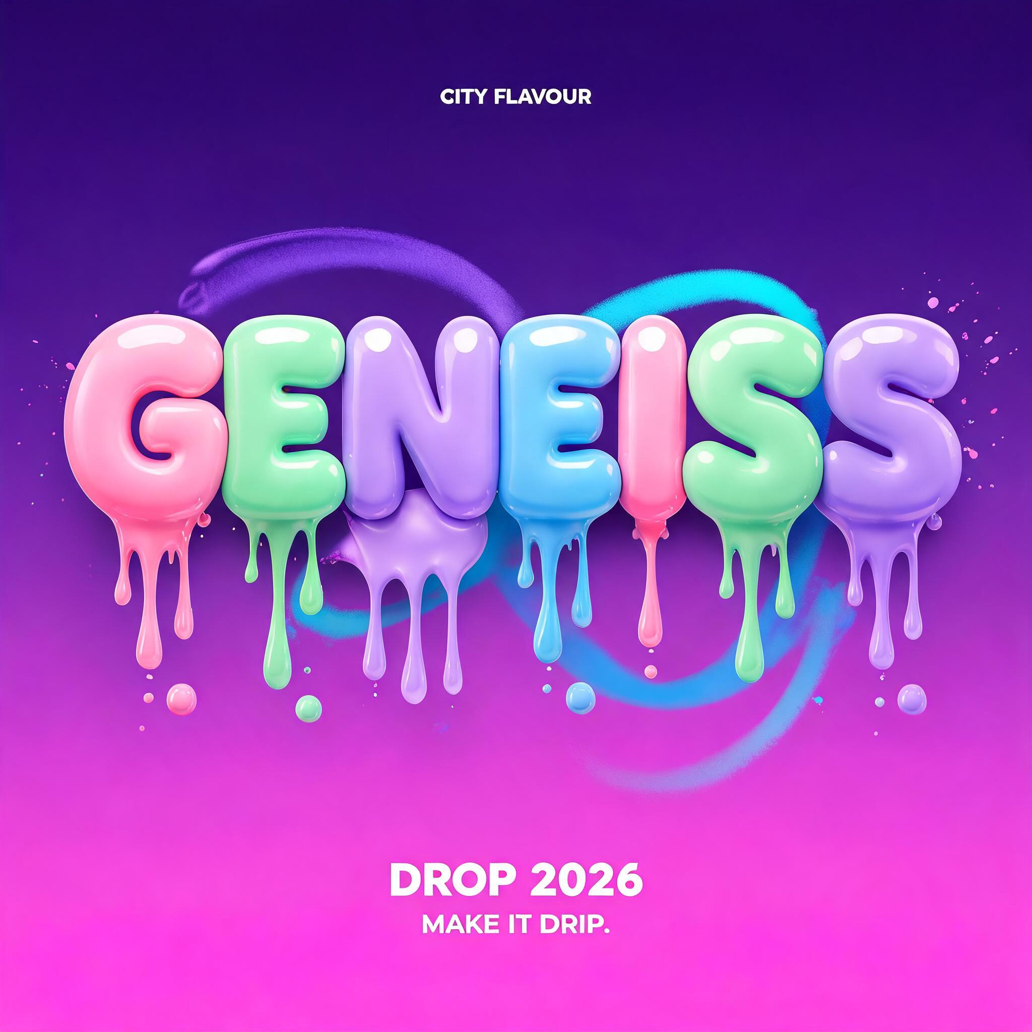 "GENEISS
CITY FLAVOUR
DROP 2026
MAKE IT DRIP." — 3d Bold Inflated | AI Text Effect Generator