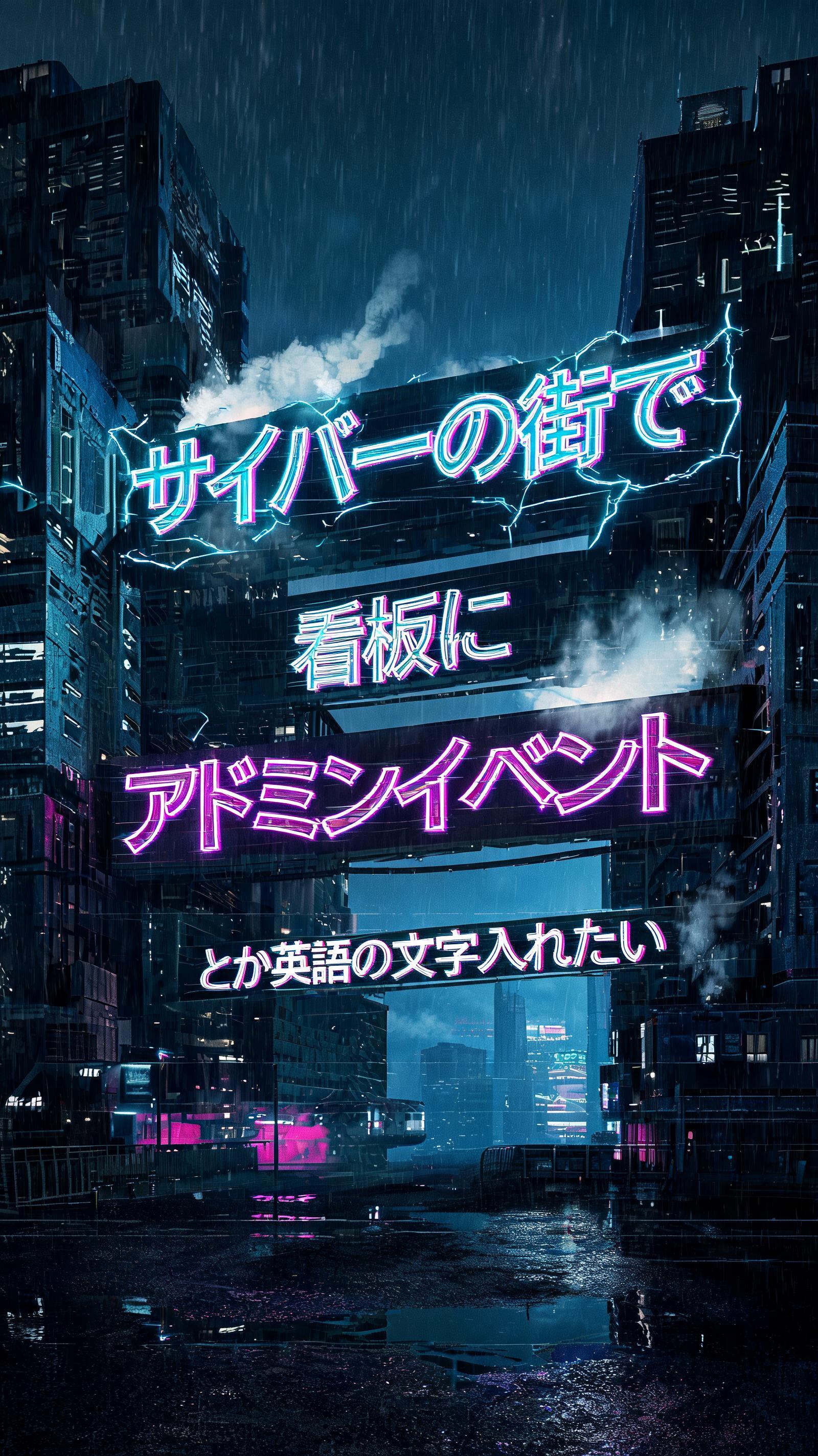 "サイバーの街で看板にアドミンイベントとか英語の文字入れたい" — Cyberpunk | AI Text Effect Generator