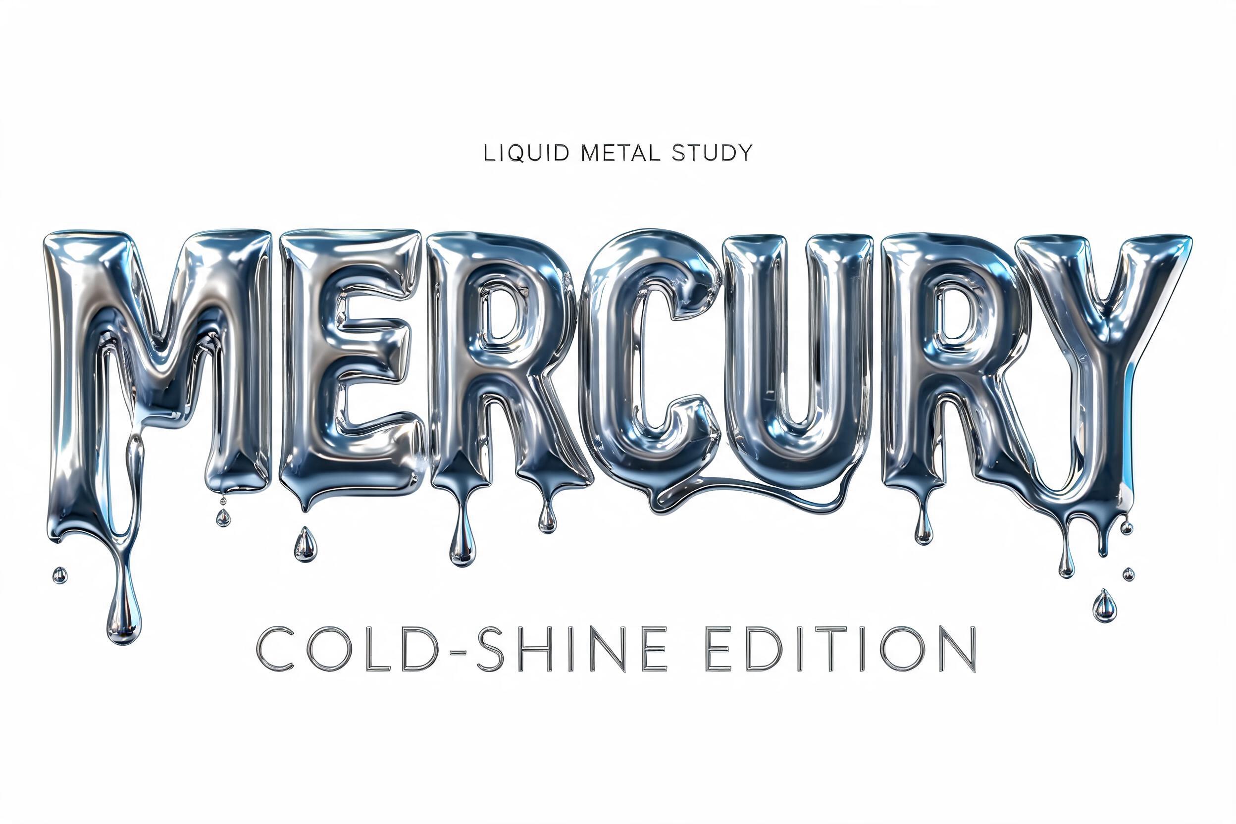 "MERCURY
LIQUID METAL STUDY
COLD-SHINE EDITION" — Metallic | AI Text Effect Generator
