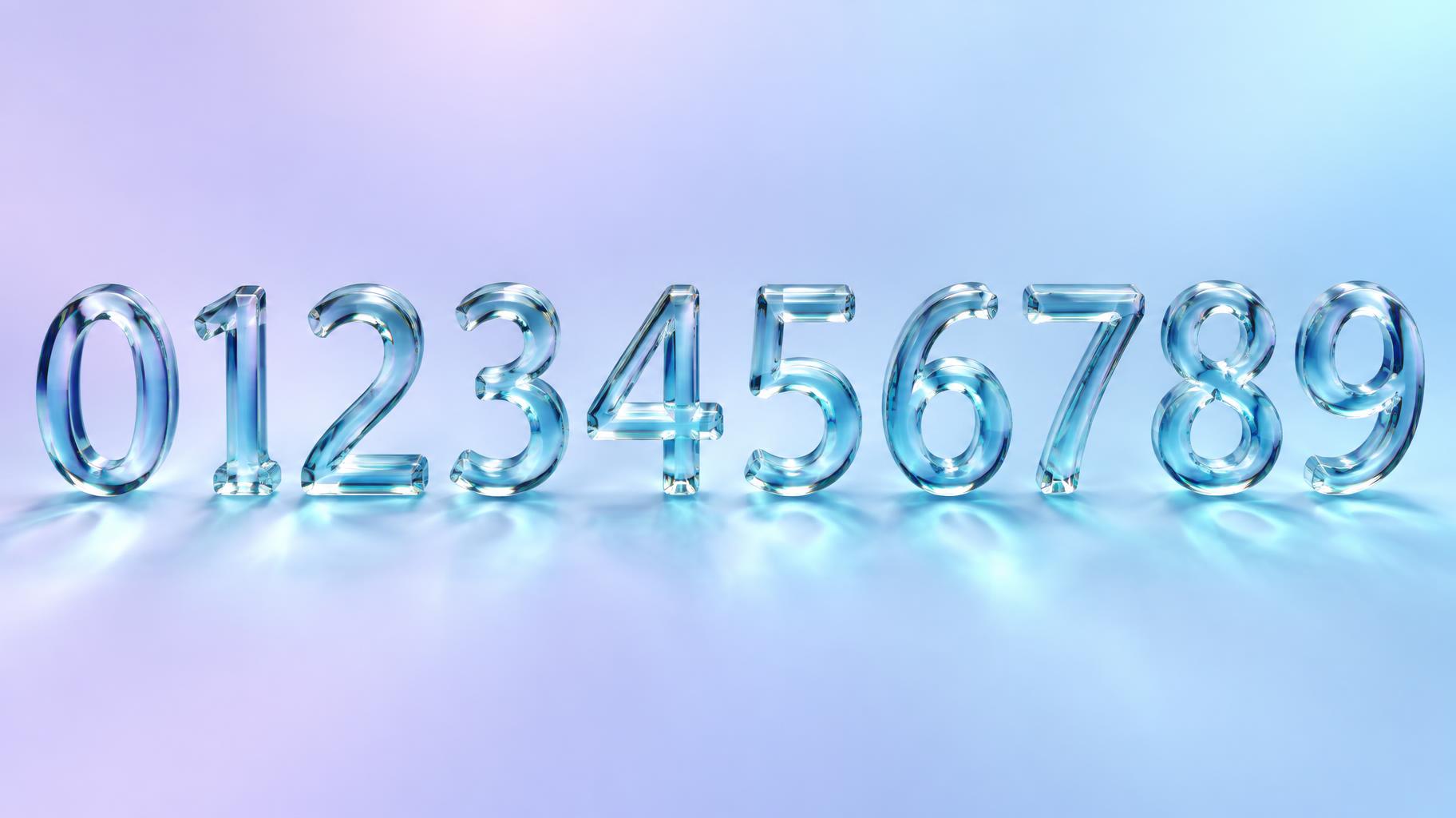 "0 1 2 3 4 5 6 7 8 9" — Glass Liquid | AI Text Effect Generator