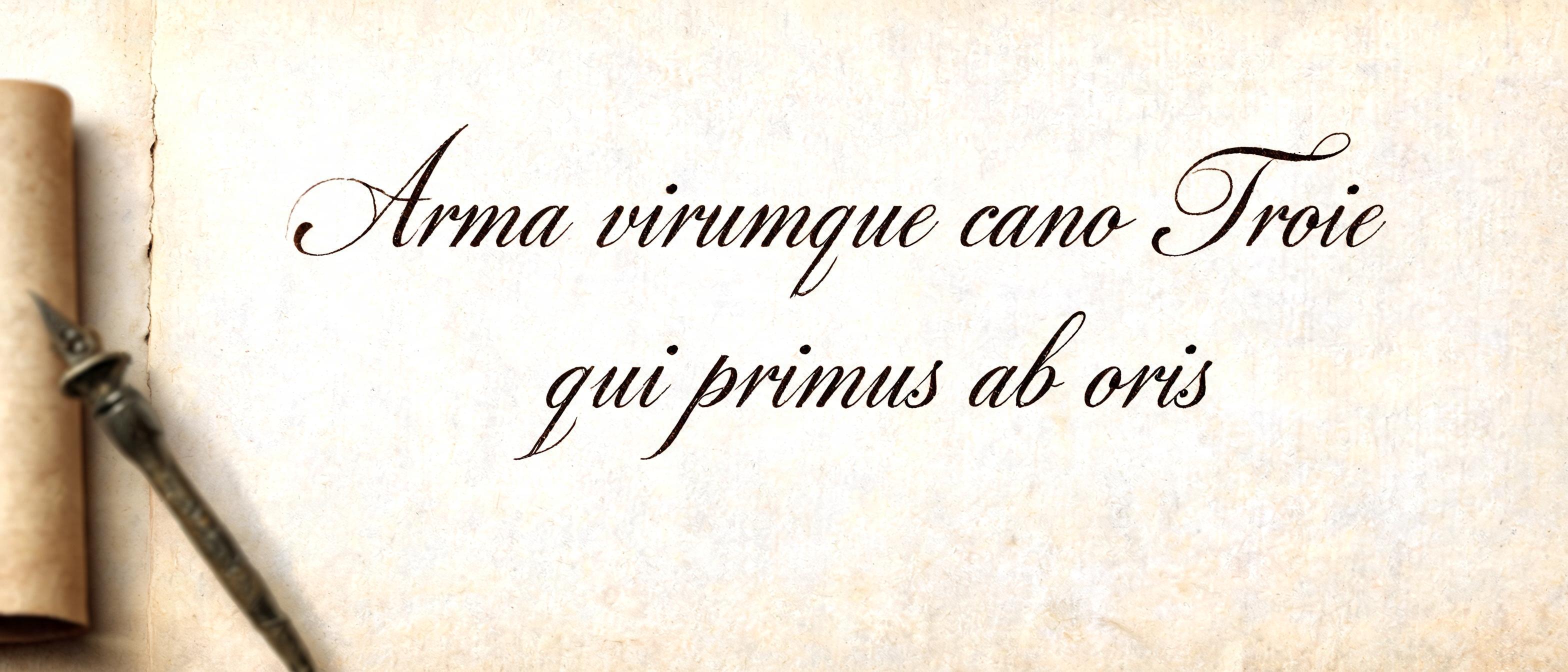"Arma virumque cano Troiae qui primus ab oris" — Cursive | AI Text Effect Generator
