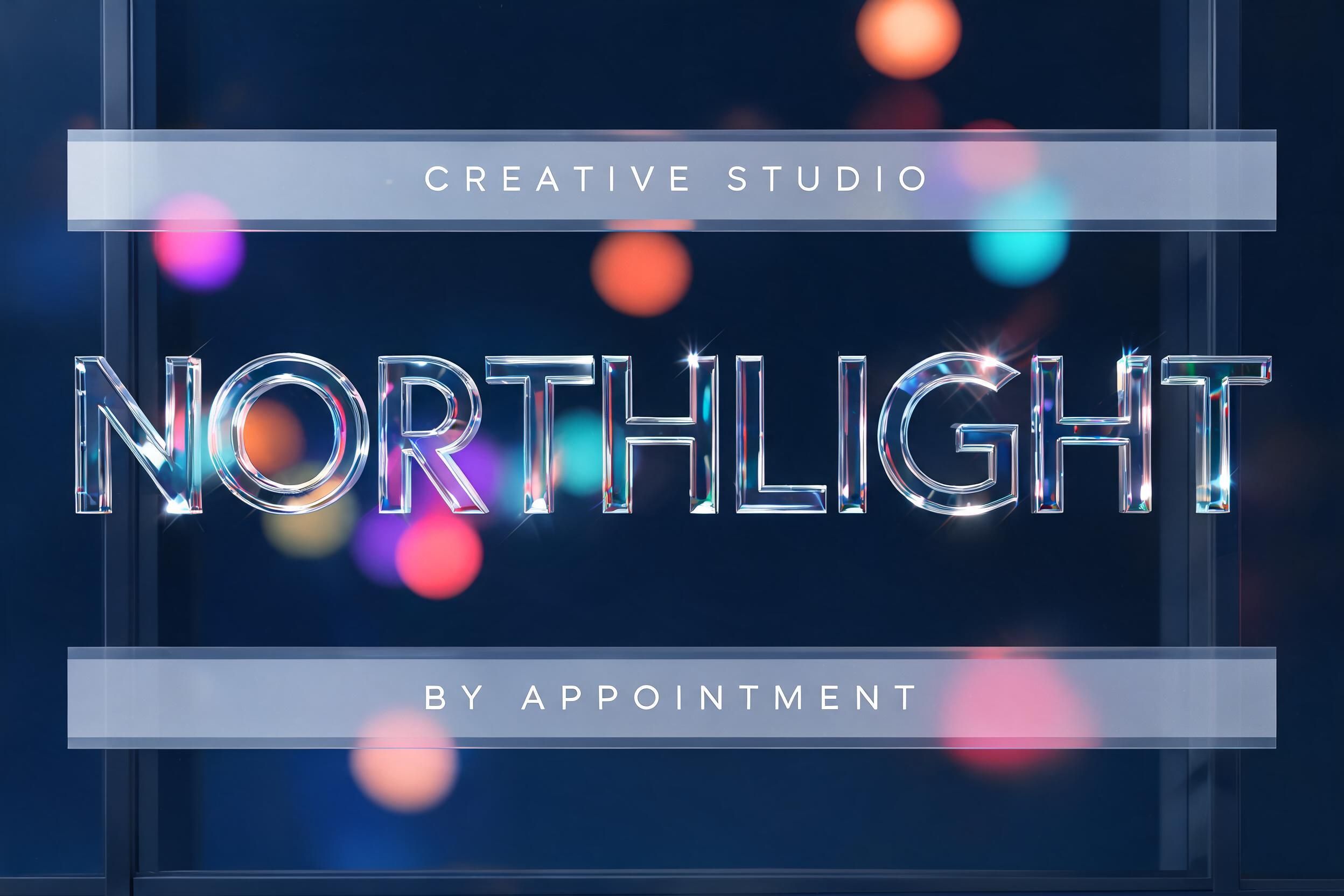 "NORTHLIGHT
CREATIVE STUDIO
BY APPOINTMENT" — Glass Morphism text effect