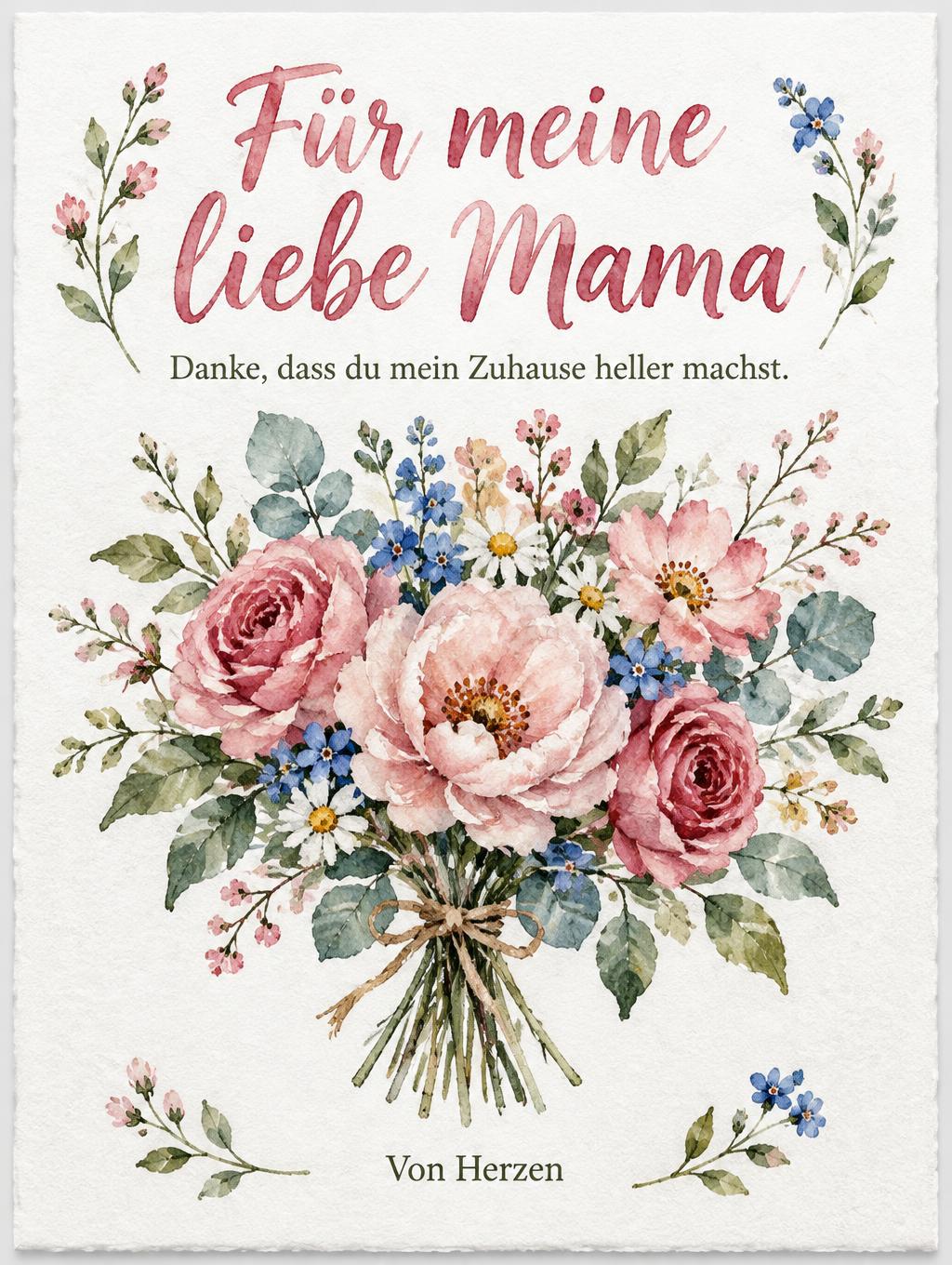 "Für meine liebe Mama
Danke, dass du mein Zuhause heller machst.
Von Herzen" — Watercolor | AI Text Effect Generator