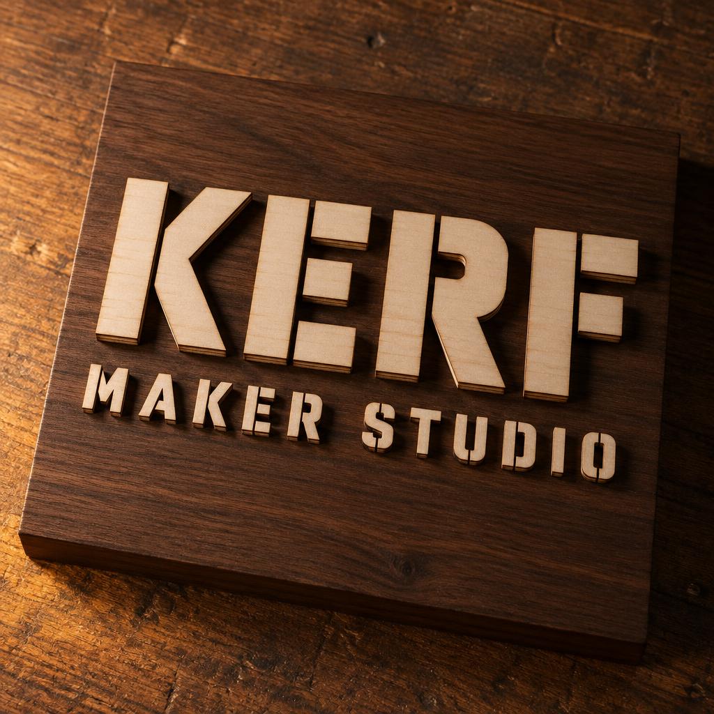 "KERF
MAKER STUDIO" — Laser Cut text effect