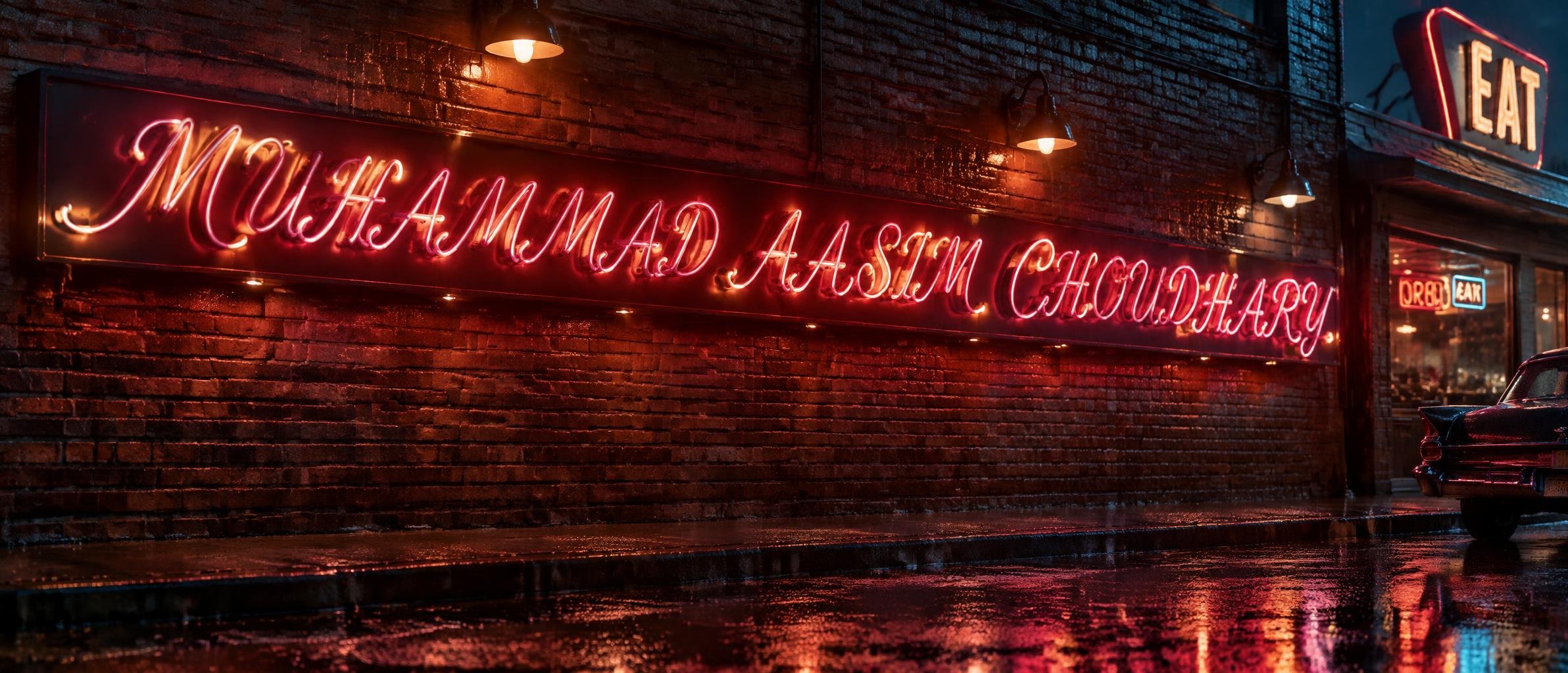 "𝓜𝓤𝓗𝓐𝓜𝓜𝓐𝓓 𝓐𝓐𝓢𝓘𝓜 𝓒𝓗𝓞𝓤𝓓𝓗𝓐𝓡𝓨" — Neon Sign | AI Text Effect Generator