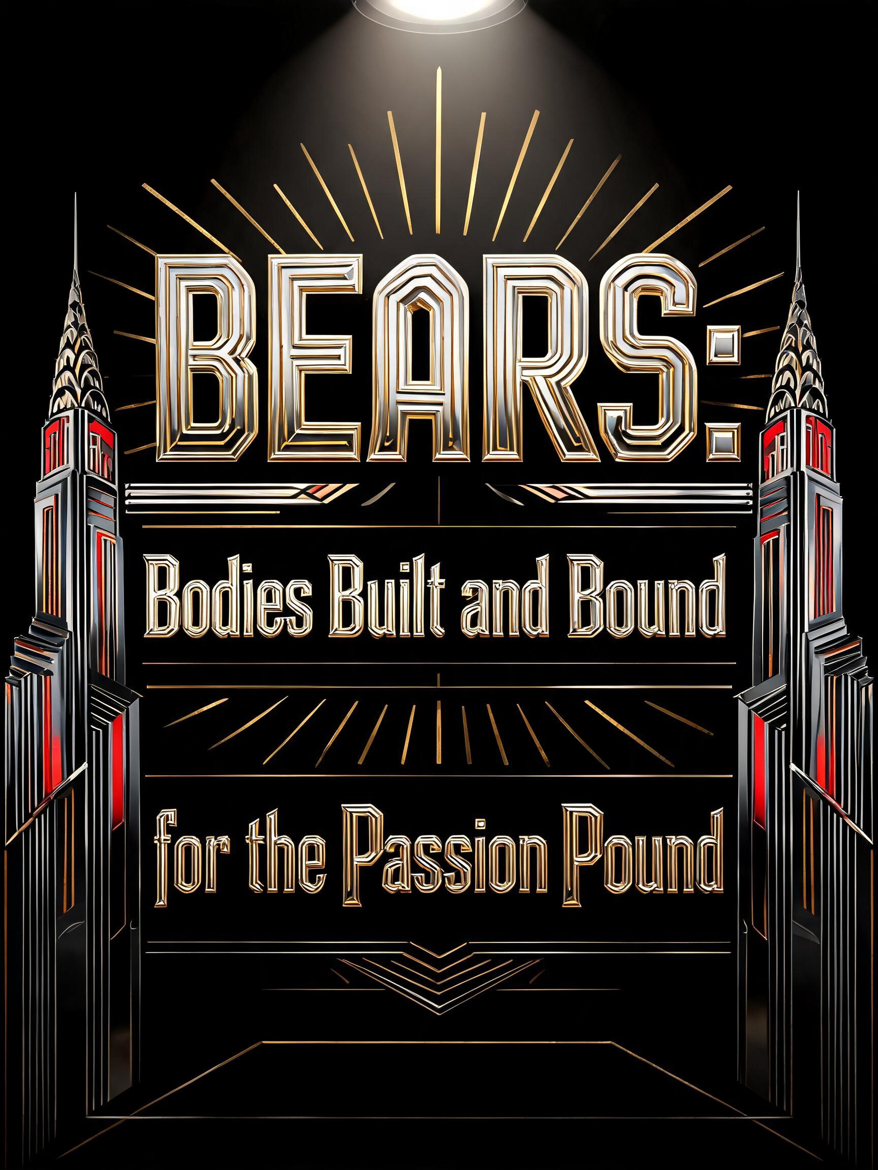 "BEARS:
Bodies Built and Bound 
for the Passion Pound" — Art Deco text effect