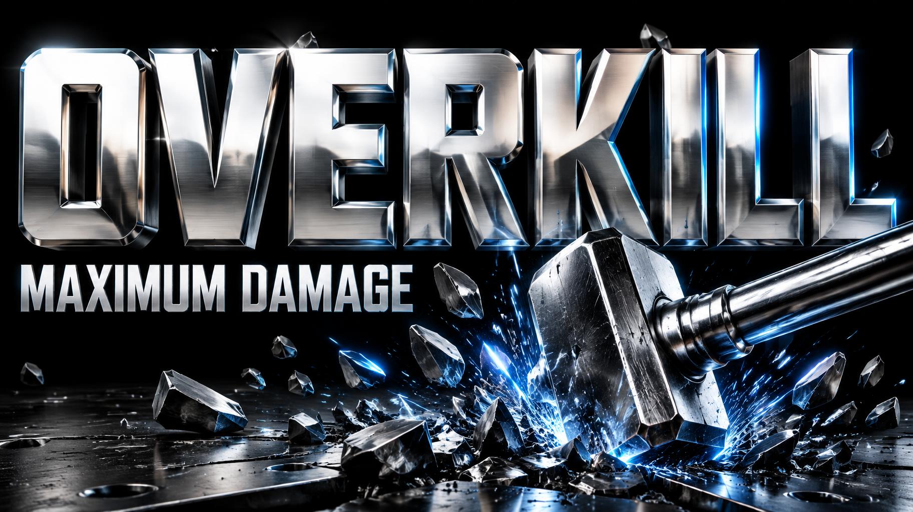 "OVERKILL
MAXIMUM DAMAGE" — Chrome Metal 3d | AI Text Effect Generator