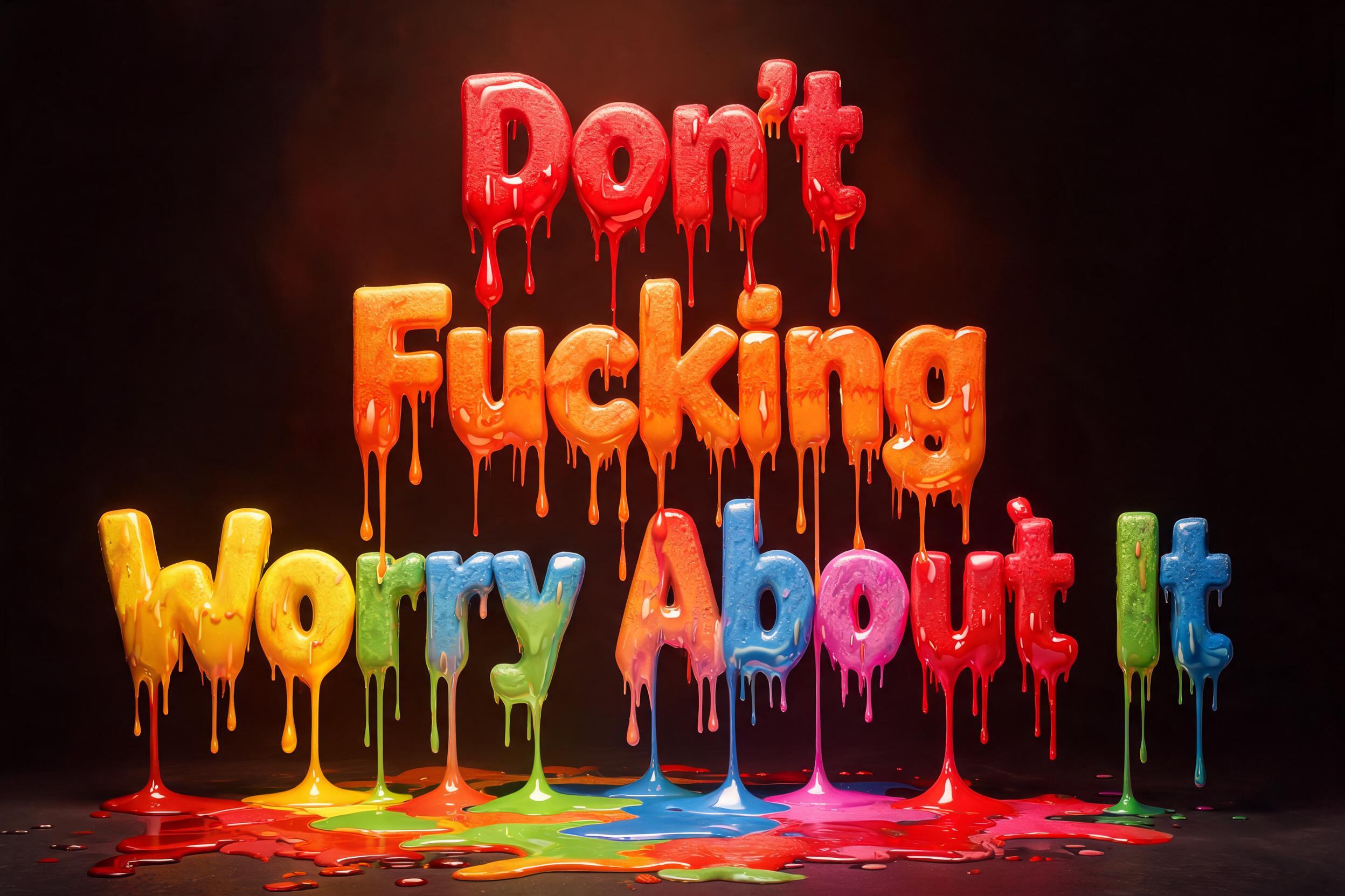 "Don't
Fucking
Worry About It" — Drip Font Melting | AI Text Effect Generator