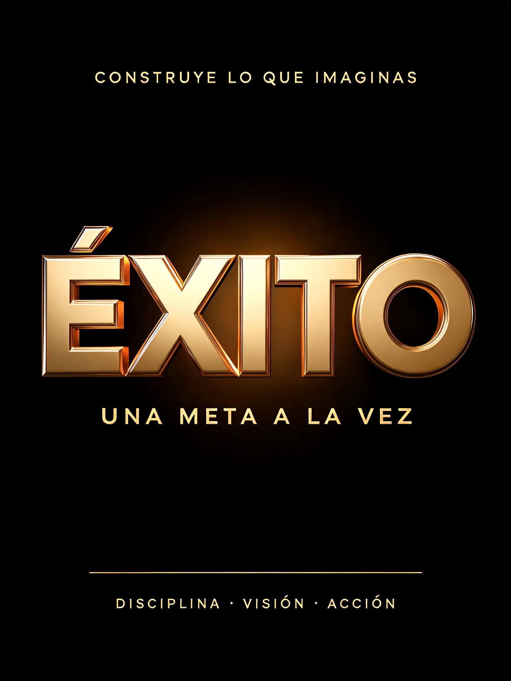 "Éxito
CONSTRUYE LO QUE IMAGINAS
UNA META A LA VEZ
DISCIPLINA · VISIÓN · ACCIÓN" — 3d Bold Gold | AI Text Effect Generator