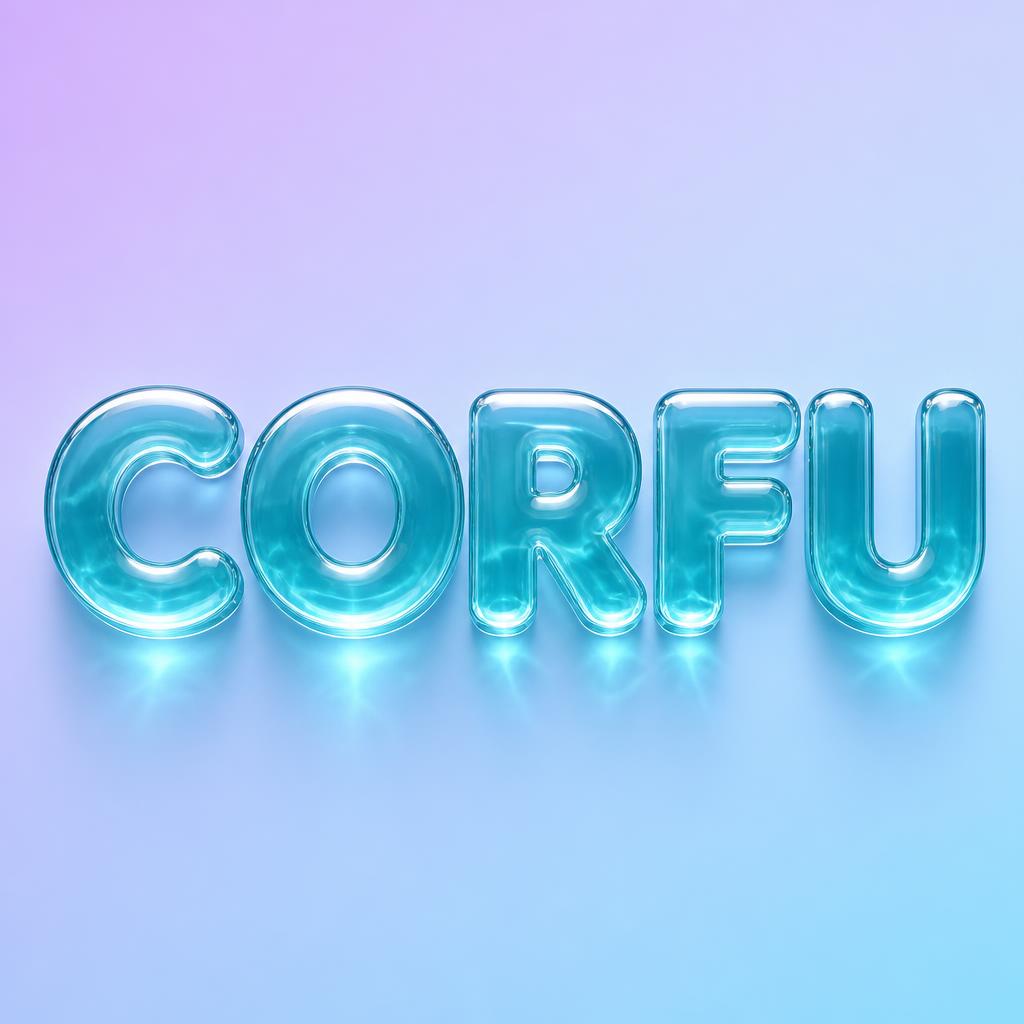 "CORFU" — Glass Liquid | AI Text Effect Generator