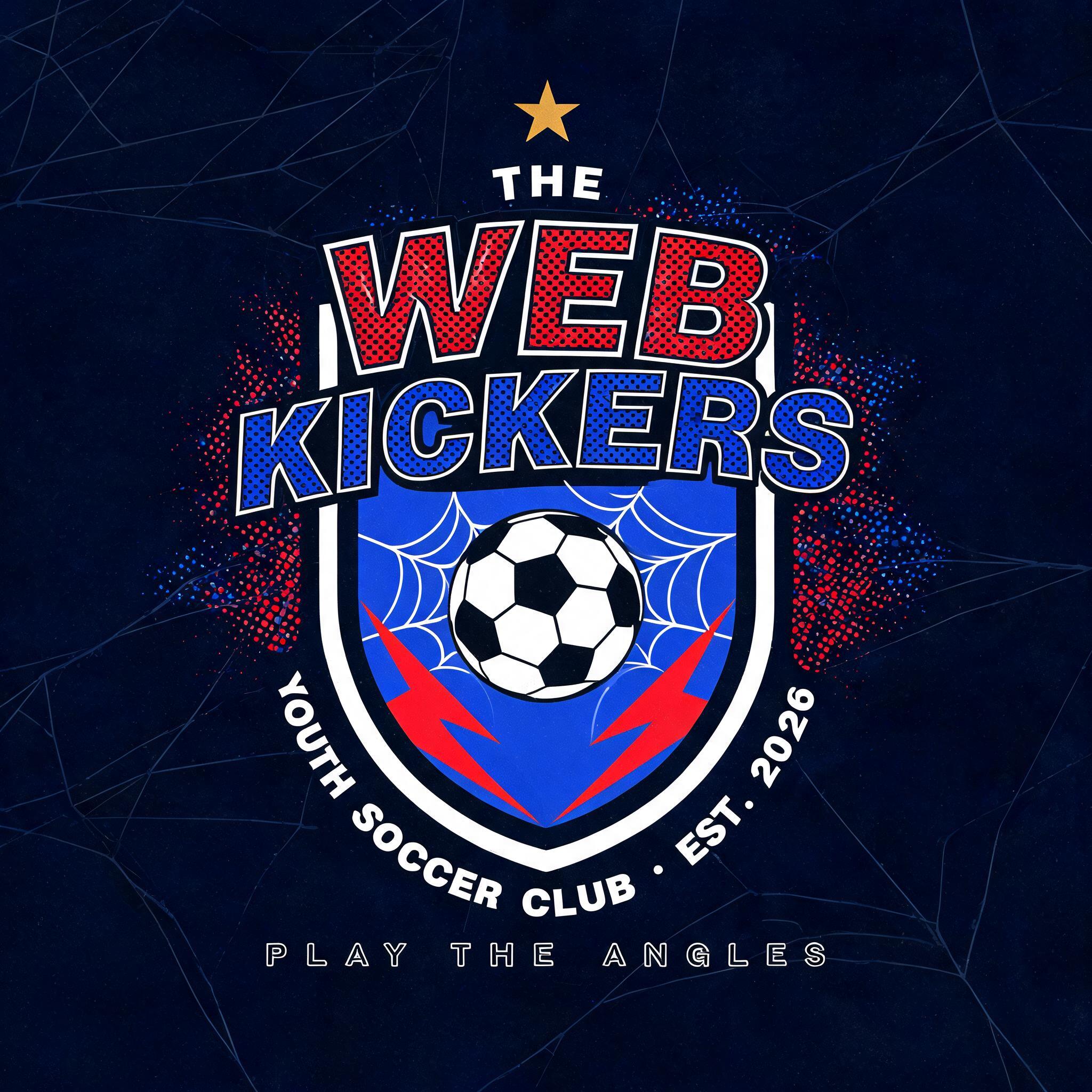"Make a red-and-blue hero logo for my son's soccer team The Web Kickers" — Spider Hero | AI Text Effect Generator
