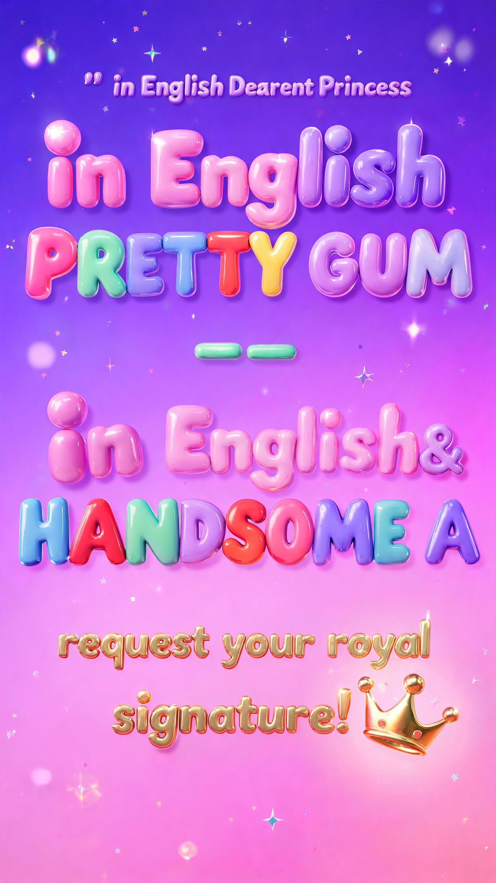 ""Dearest Princess – 'PRETTY GUM' & 'HANDSOME A' request your royal signature! 👑"
" — 3d Bold Inflated text effect