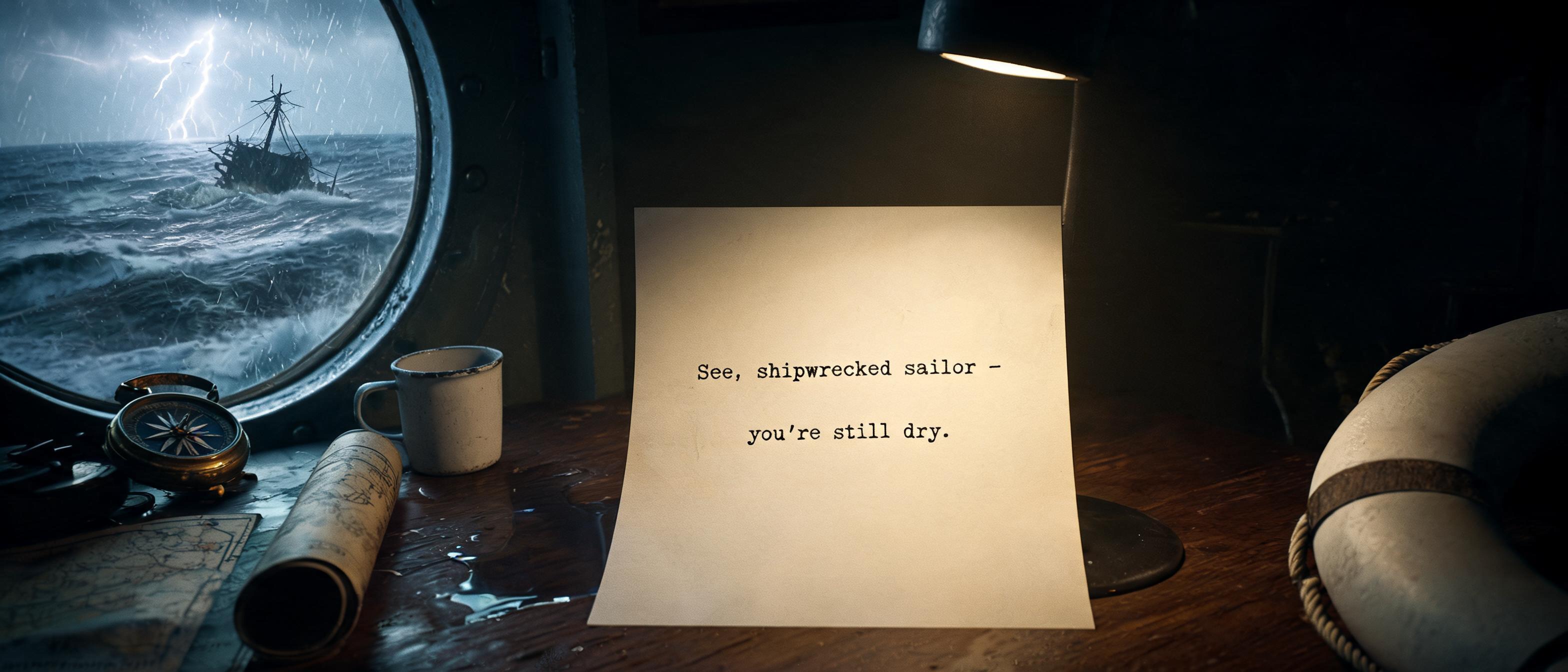 "See, shipwrecked sailor - you're still dry." —  | AI Text Effect Generator