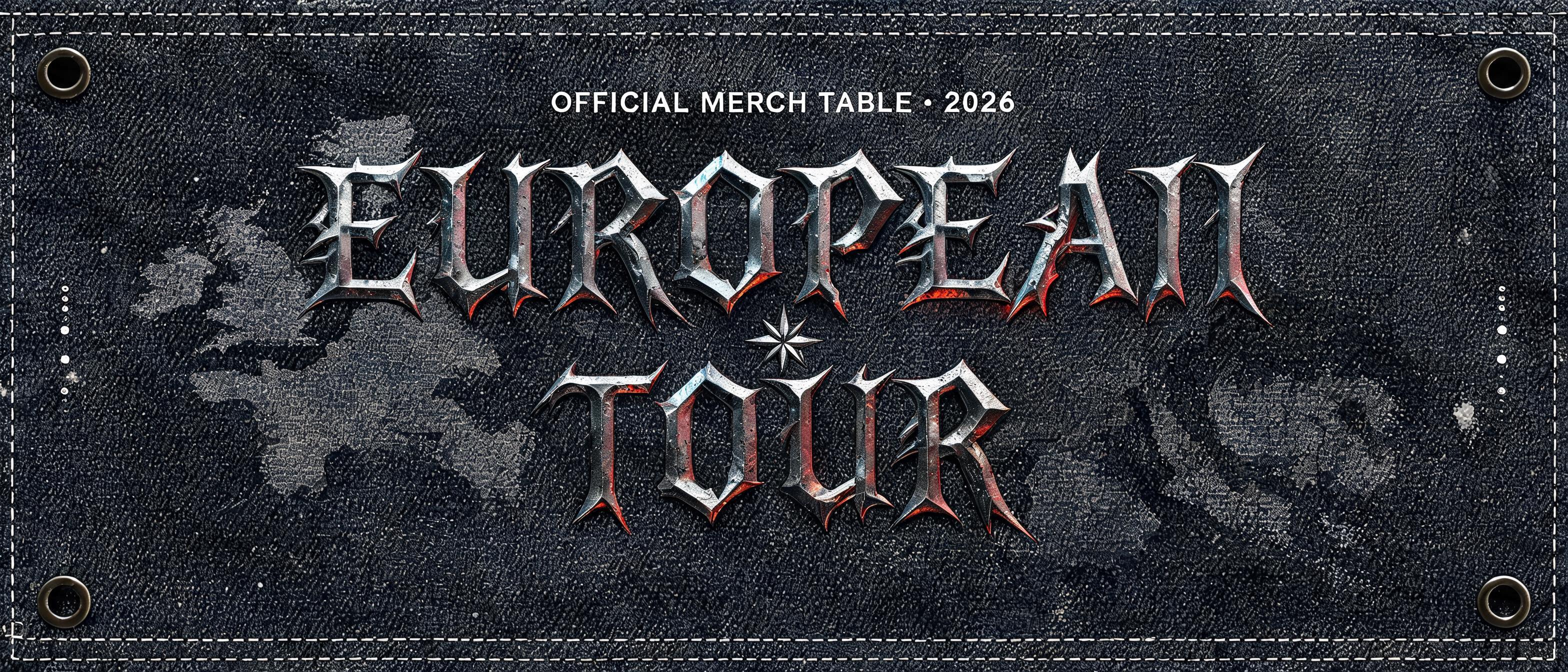 "EUROPEAN
TOUR
OFFICIAL MERCH TABLE · 2026" — Gothic | AI Text Effect Generator