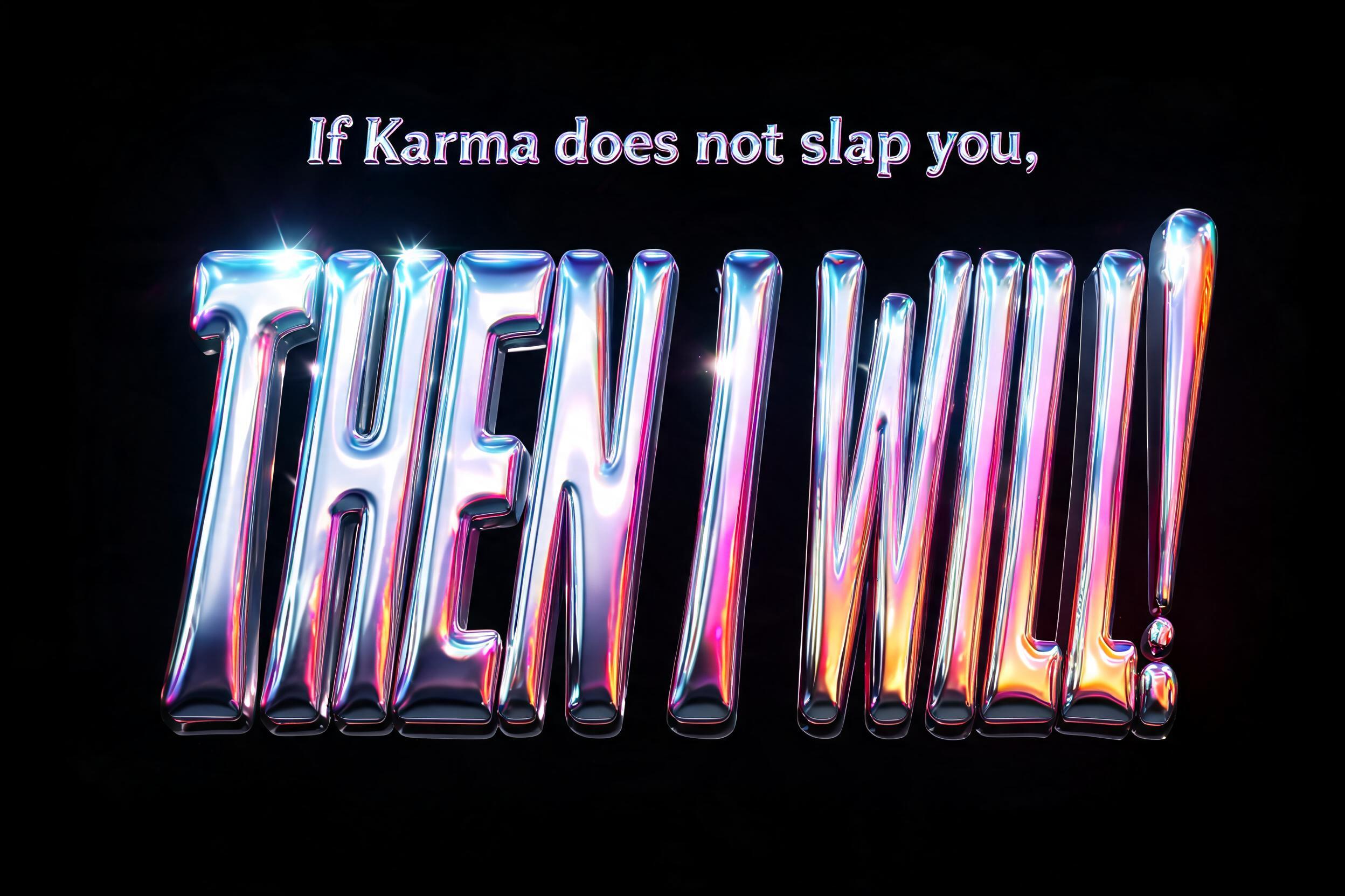 "If Karma does not slap you, 
THEN I WILL!" — 3d Bold Holographic | AI Text Effect Generator