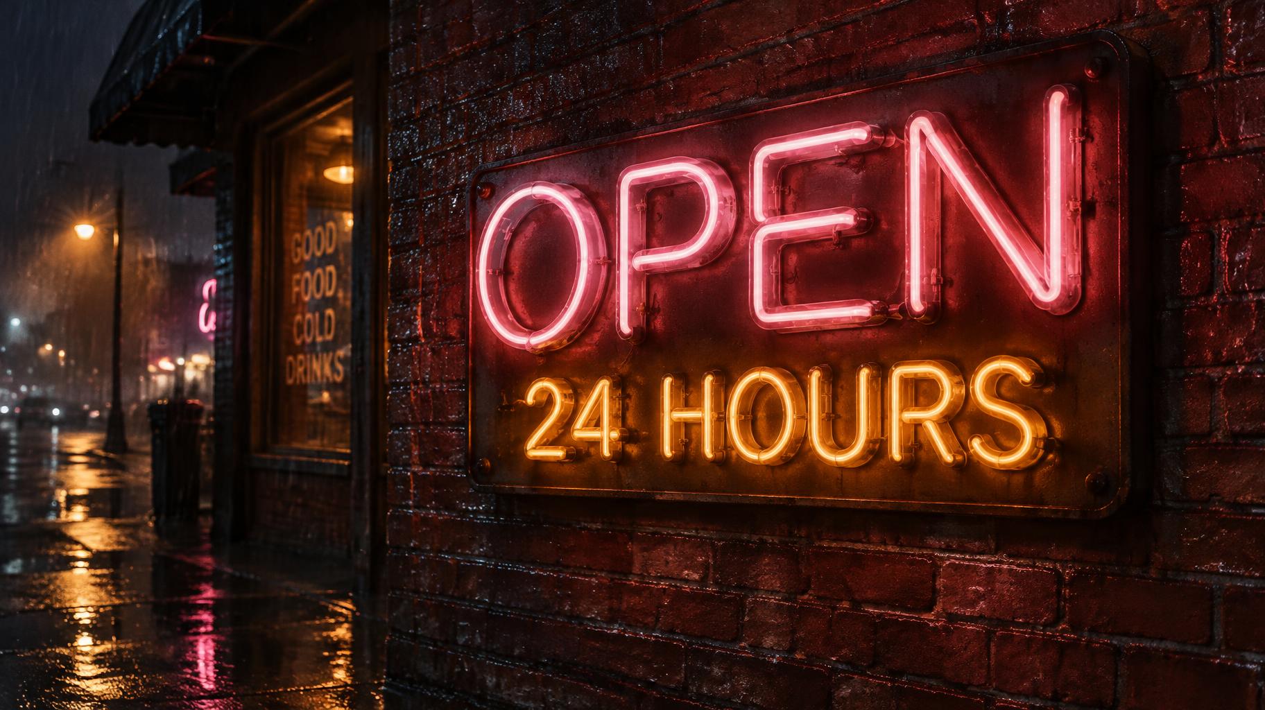 "OPEN 24 HOURS" — Neon Sign | AI Text Effect Generator