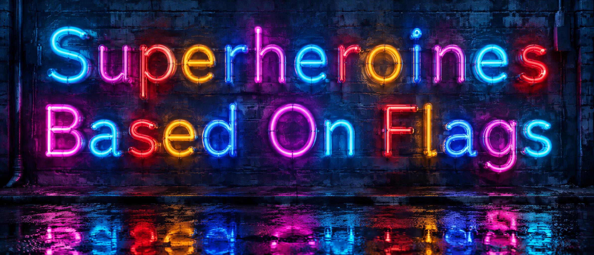 "Ｓｕｐｅｒｈｅｒｏｉｎｅｓ Ｂａｓｅｄ Ｏｎ Ｆｌａｇｓ" — Neon Glow | AI Text Effect Generator