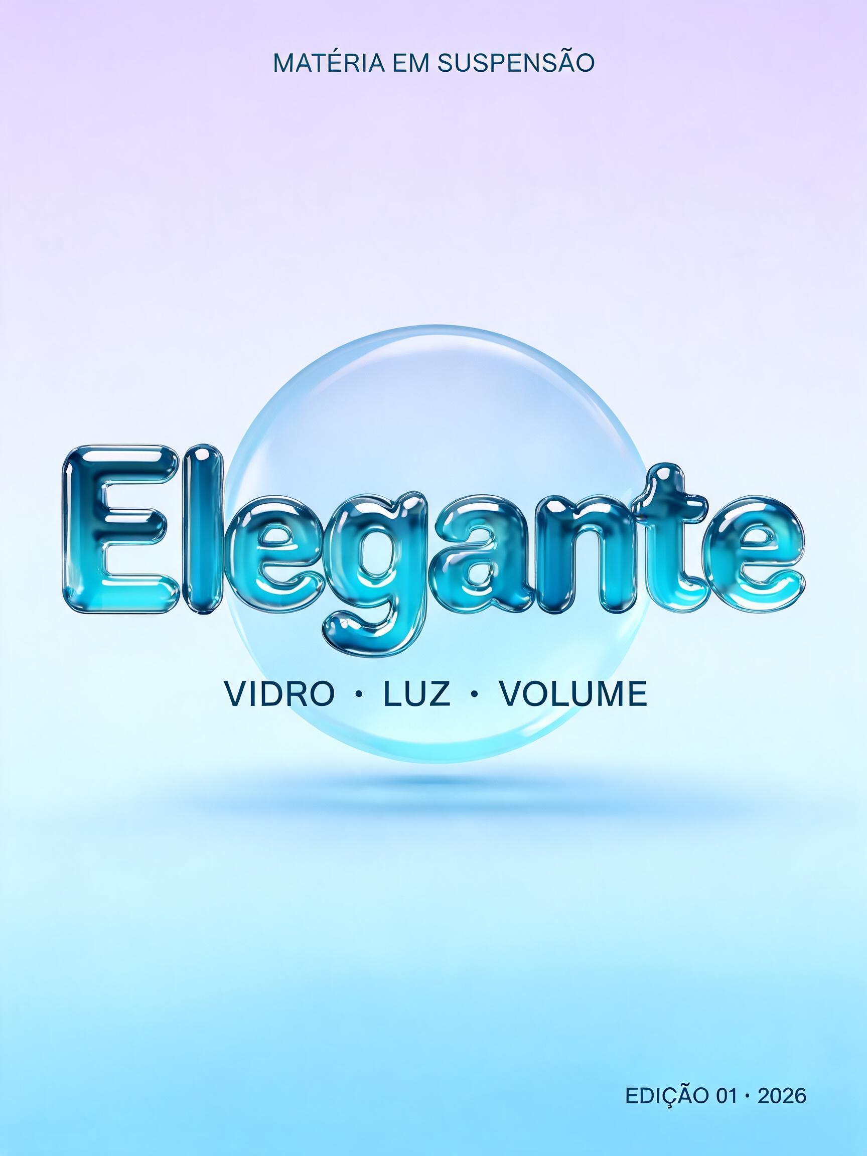 "Elegante
MATÉRIA EM SUSPENSÃO
VIDRO · LUZ · VOLUME
EDIÇÃO 01 · 2026" — Glass Liquid | AI Text Effect Generator