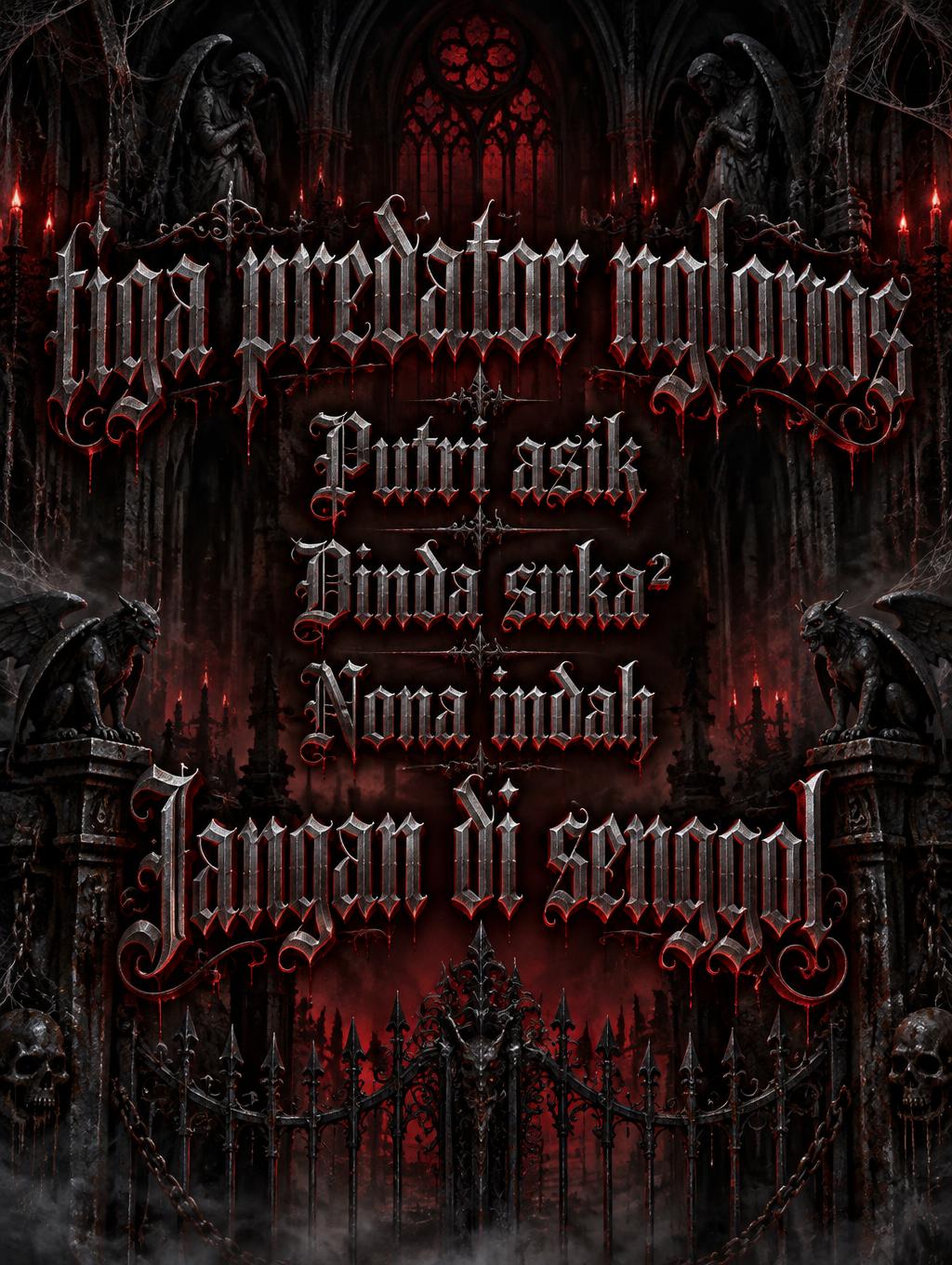 "tiga predator nglomos
Putri asik
Dinda suka²
Nona indah
Jangan di senggol" — Gothic Dark text effect