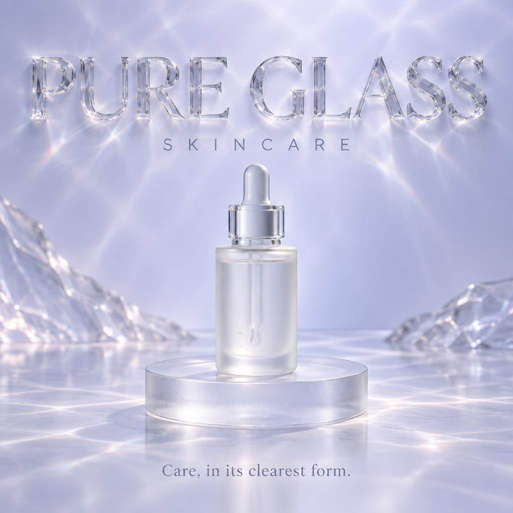 "PURE GLASS
SKINCARE
Care, in its clearest form." — Glass | AI Text Effect Generator
