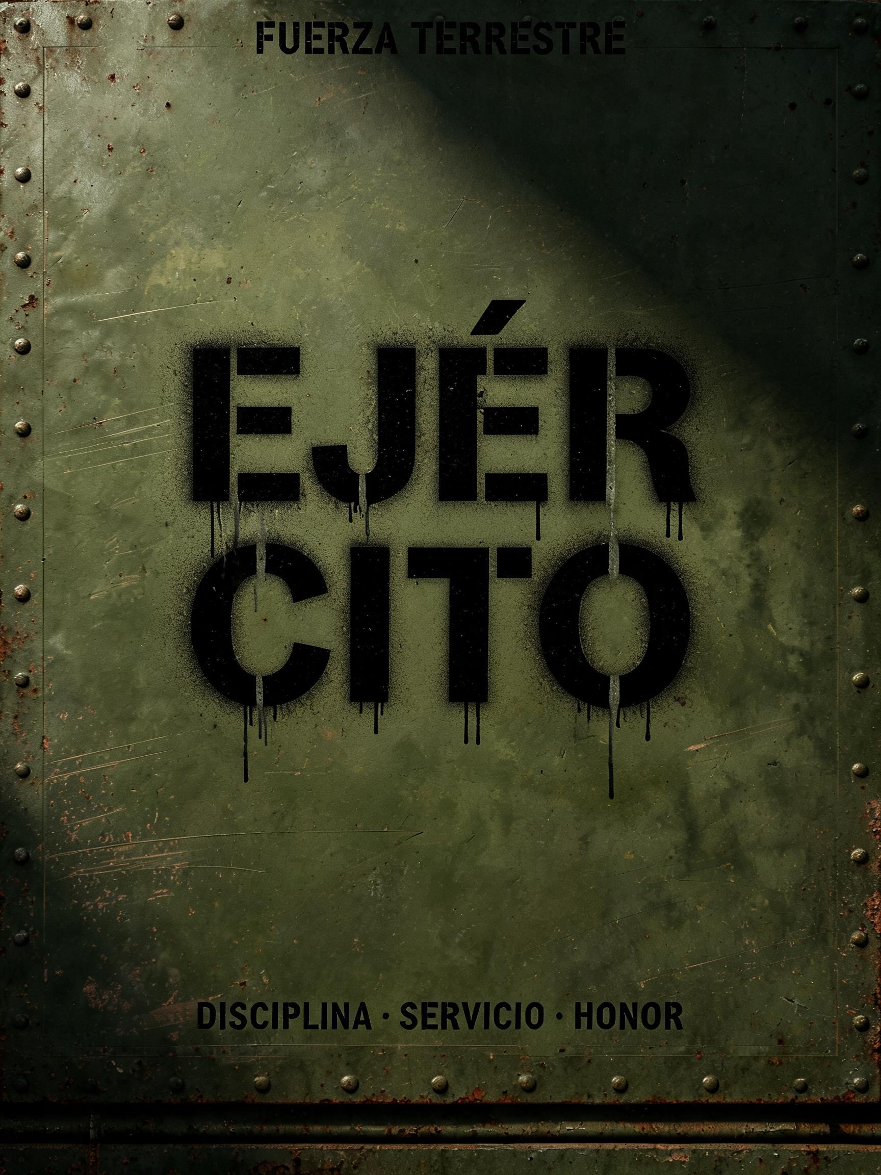 "EJÉR
CITO
FUERZA TERRESTRE
DISCIPLINA · SERVICIO · HONOR" — Stencil | AI Text Effect Generator