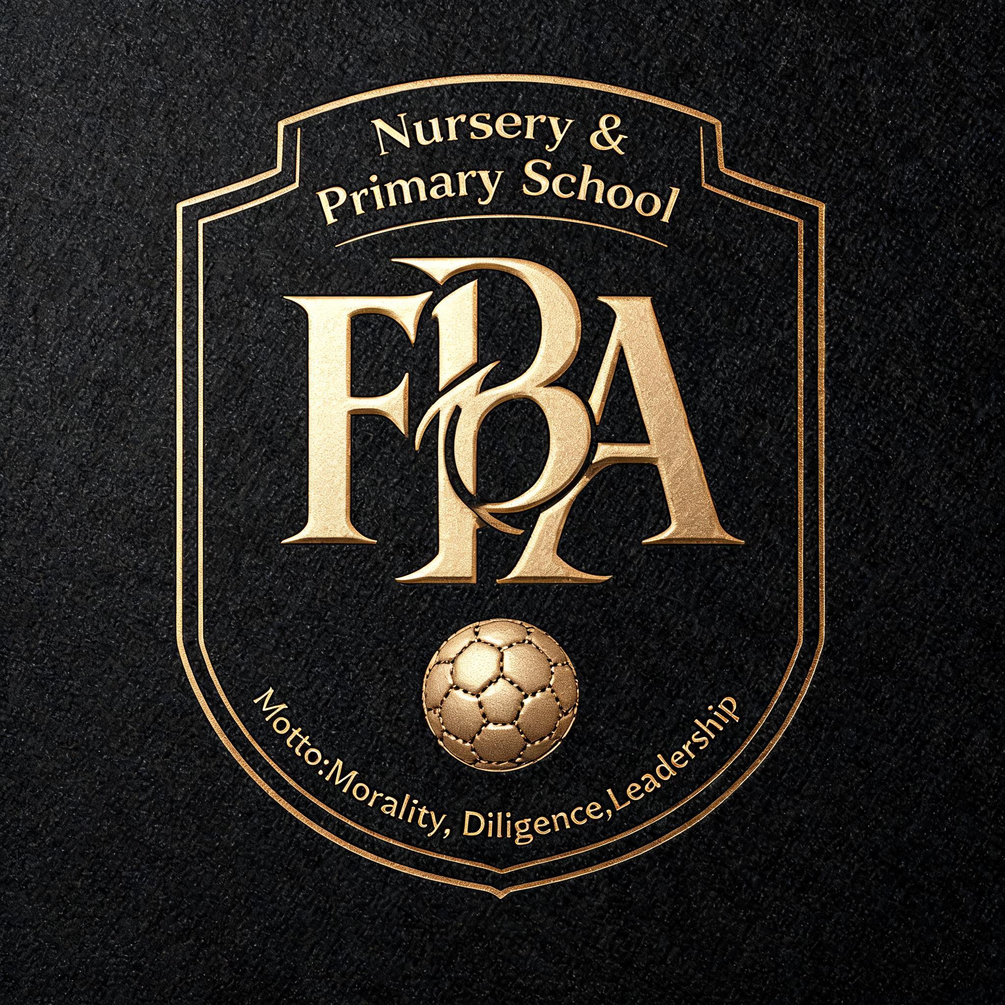 "FBA
Nursery & Primary School
Motto:Morality, Diligence,Leadership" — Elegant Script text effect