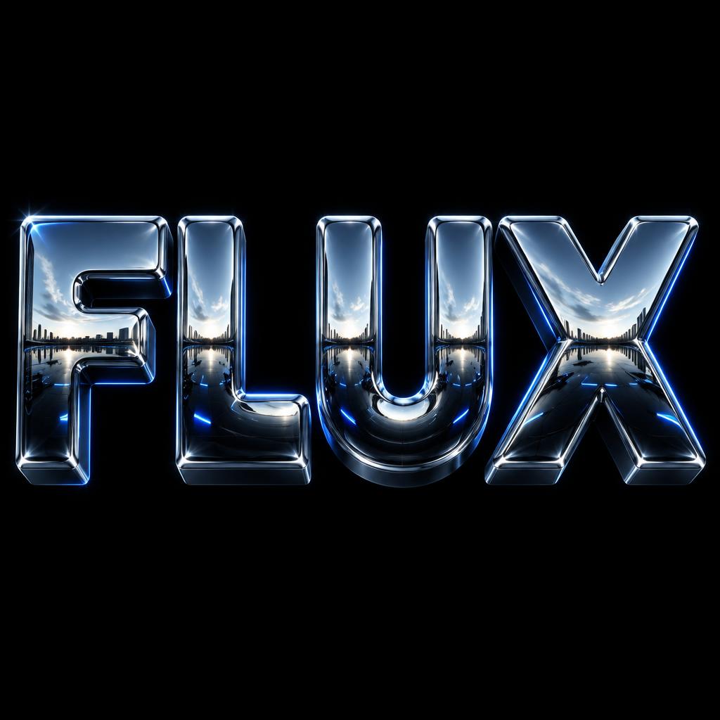 "FLUX" — Chrome Metal 3d | AI Text Effect Generator