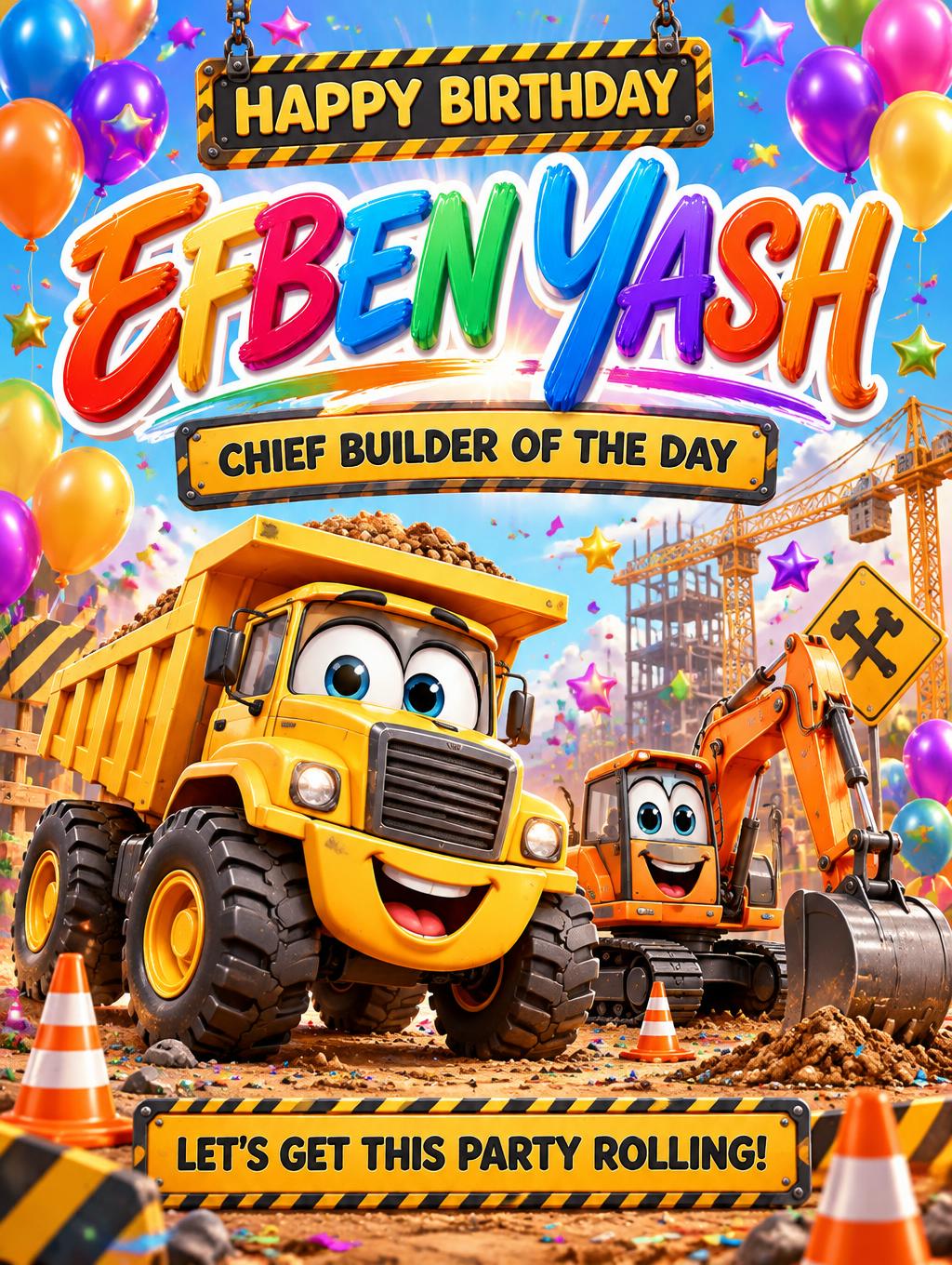 EFBEN YASH
HAPPY BIRTHDAY
CHIEF BUILDER OF THE DAY
LET'S GET THIS PARTY ROLLING!