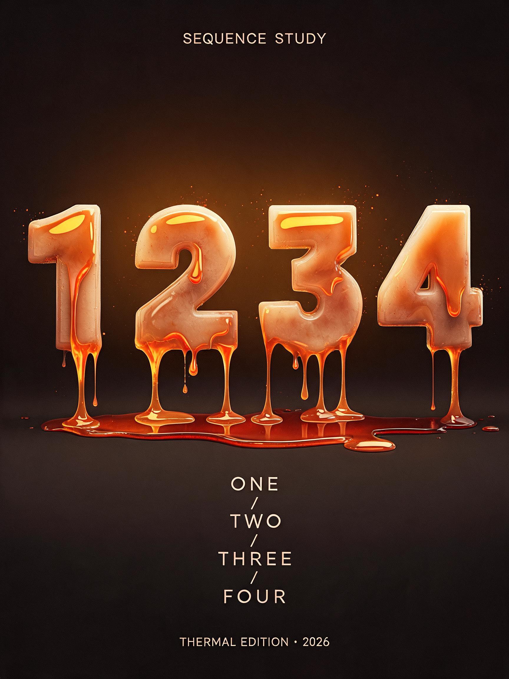 "1 2 3 4
SEQUENCE STUDY
ONE / TWO / THREE / FOUR
THERMAL EDITION · 2026" — Drip Font Melting text effect