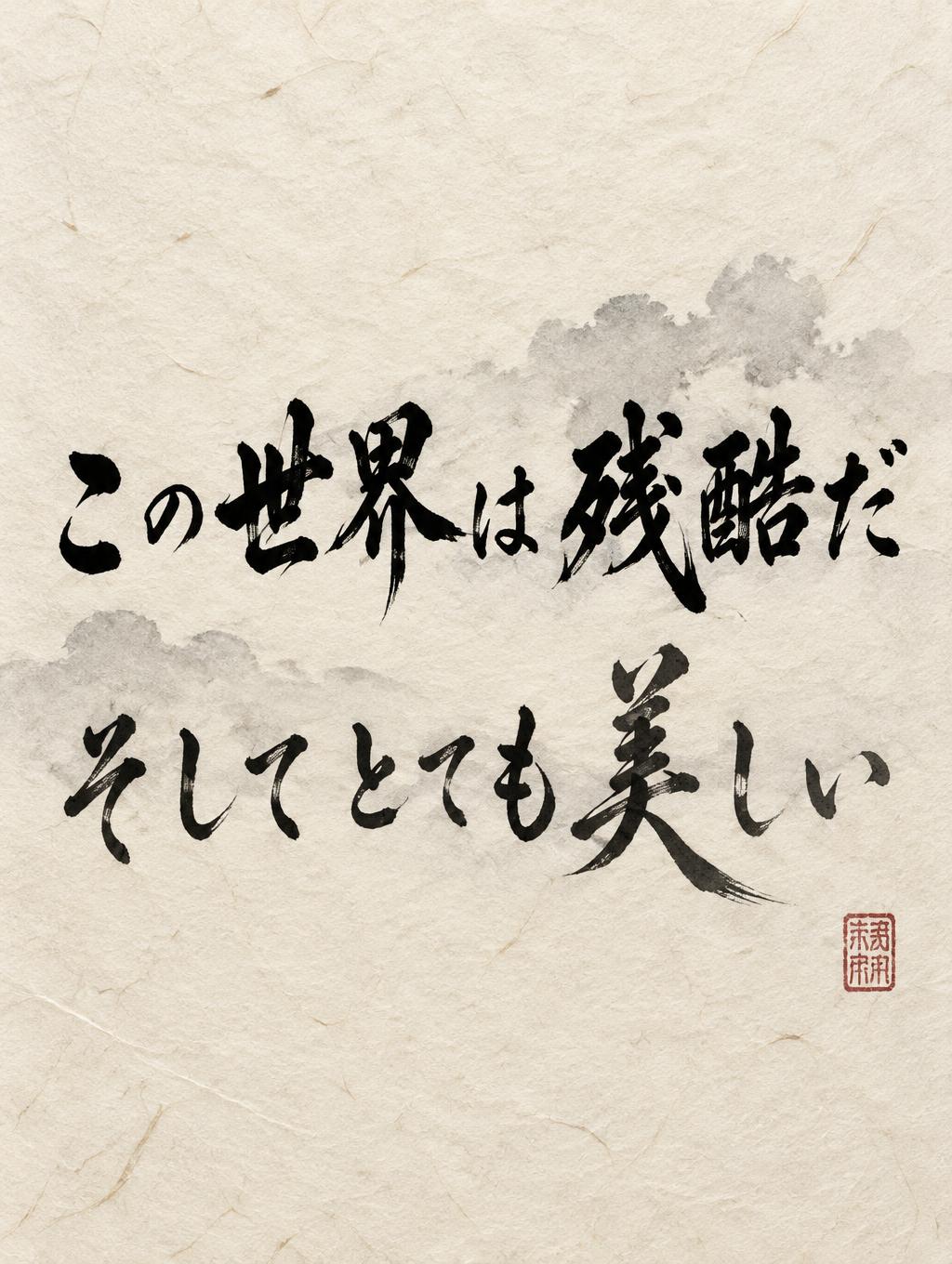 "この世界は残酷だ
そしてとても美しい" — Brush Japanese Ink | AI Text Effect Generator