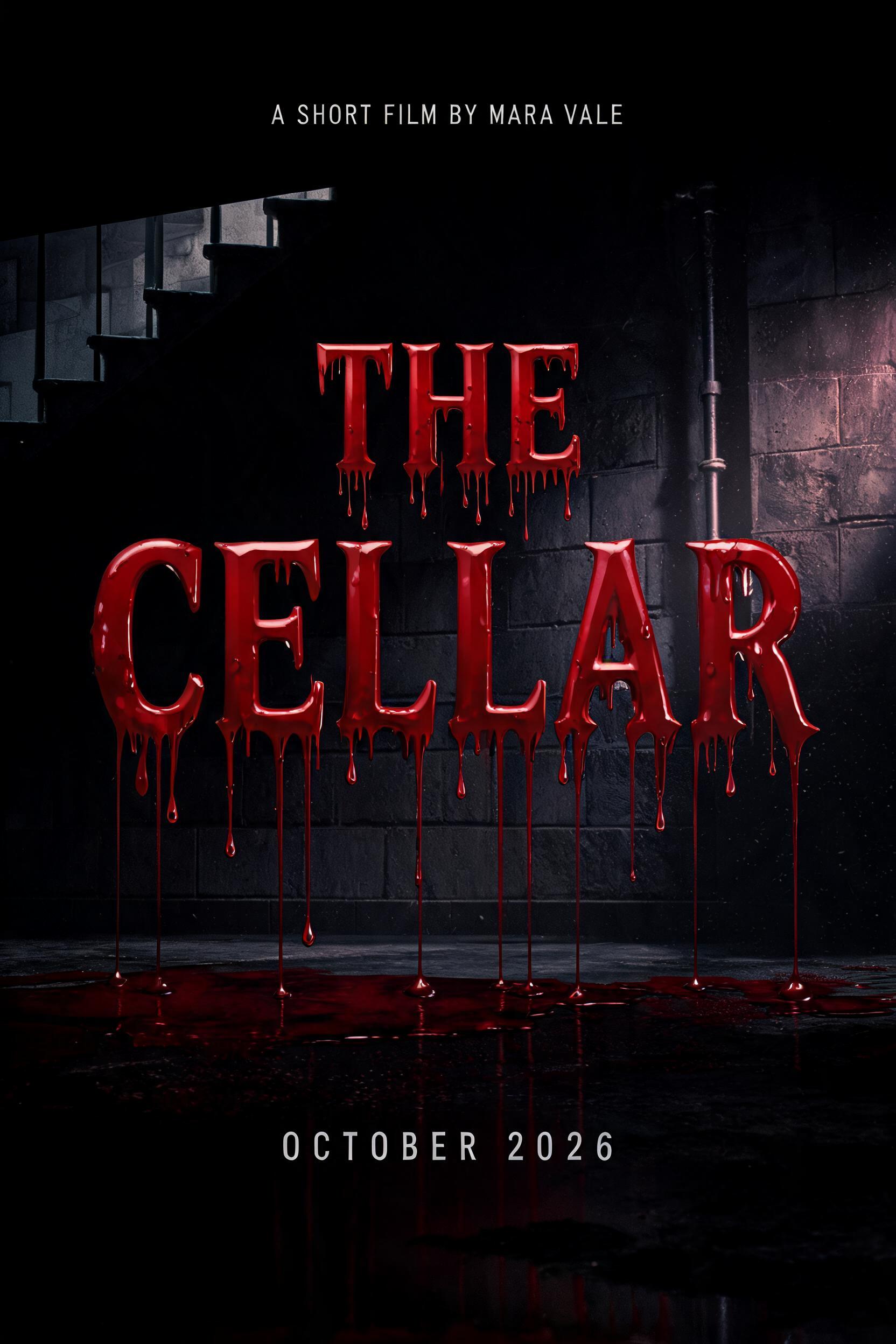 "THE CELLAR
A SHORT FILM BY MARA VALE
OCTOBER 2026" — Drip Font Blood | AI Text Effect Generator