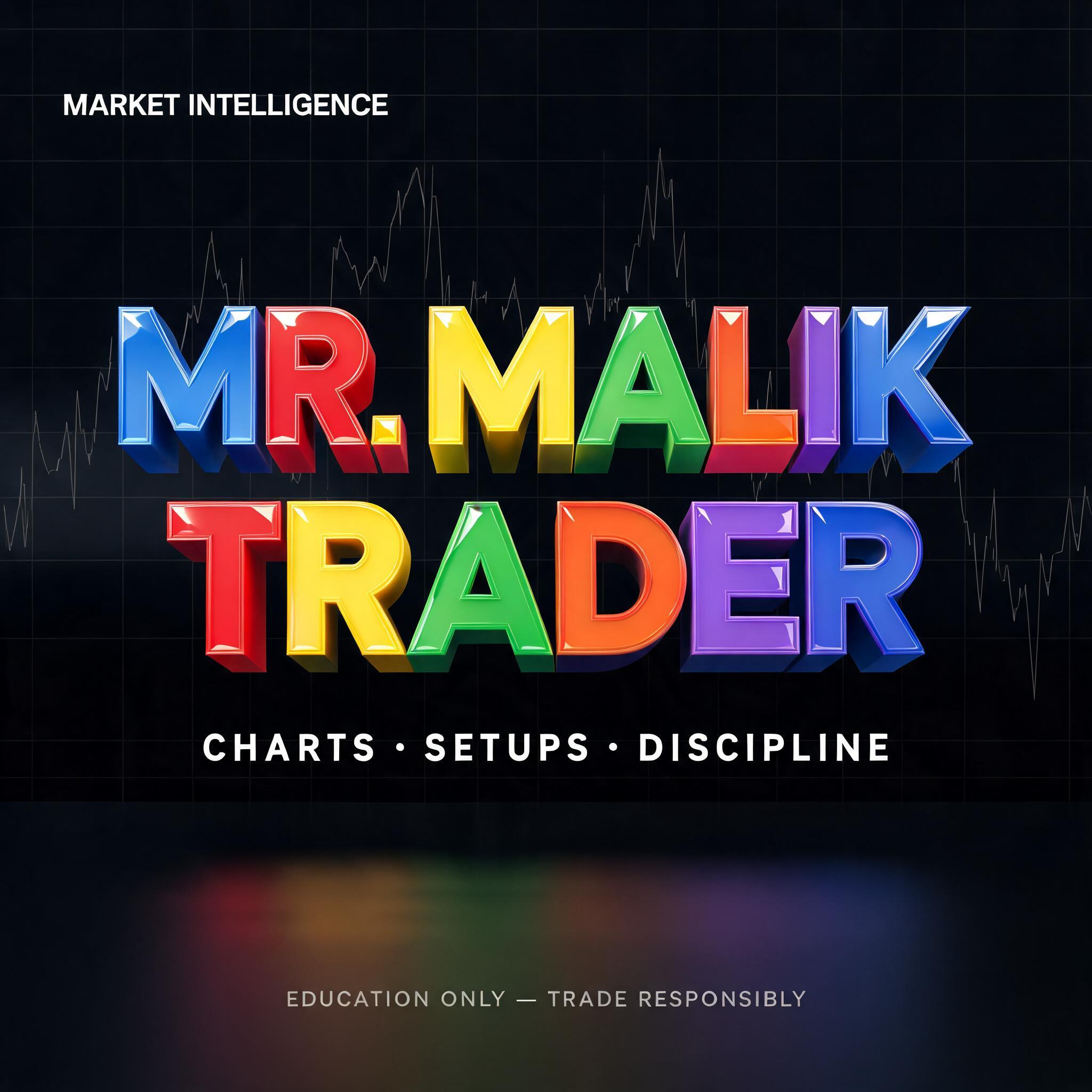 "MARKET INTELLIGENCE
MR. MALIK
TRADER
CHARTS · SETUPS · DISCIPLINE
EDUCATION ONLY — TRADE RESPONSIBLY" — 3d Bold | AI Text Effect Generator