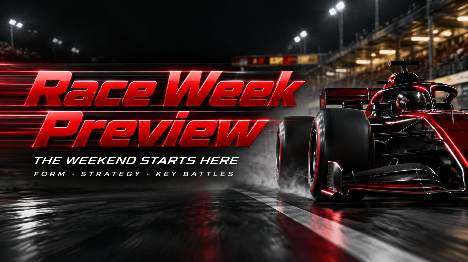 "Race Week
Preview
THE WEEKEND STARTS HERE
FORM · STRATEGY · KEY BATTLES" — Racing | AI Text Effect Generator