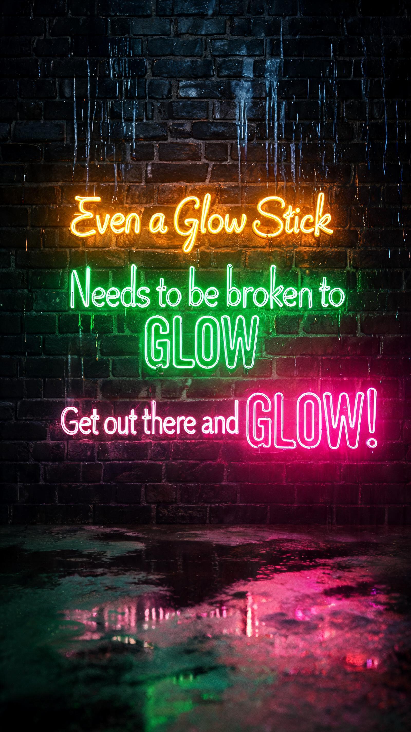"Even a Glow Stick
Needs to be broken to GLOW
Get out there and GLOW!" — Cyberpunk Electric Neon text effect